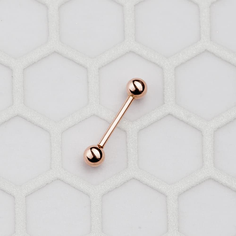 FreshTrends 14K Gold Straight Barbell Tongue Ring | 14G Hypoallergenic Body Jewelry | USA Made Piercing Jewelry for Women & Men | Perfect for Everyday Wear & Special Occasions
