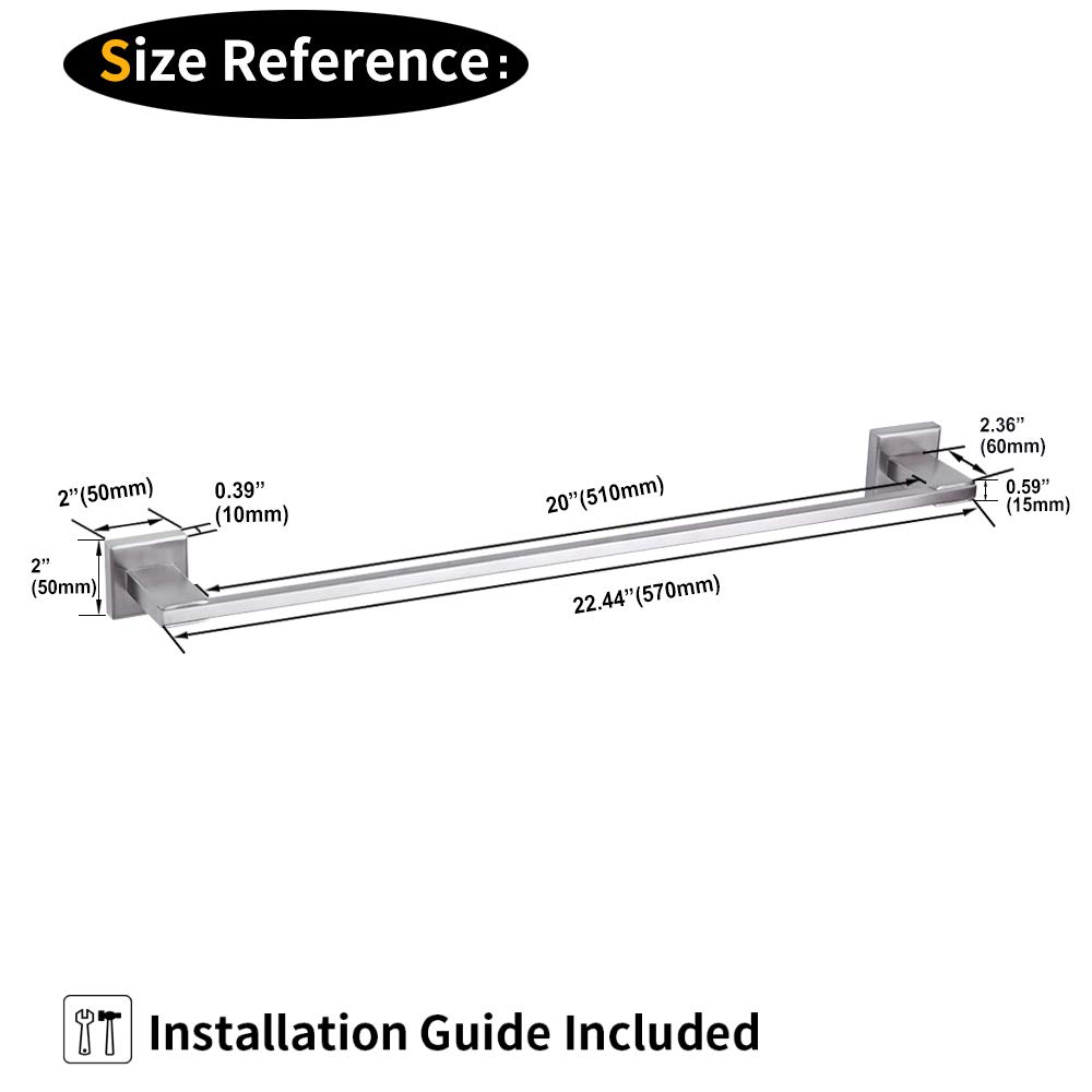 BEIGEEWY 24-Inch SUS 304 Stainless Steel Towel Bar Holder - Modern Brushed Finish Wall Mounted Bathroom Accessory for Showers, Spas & Luxury Bathrooms