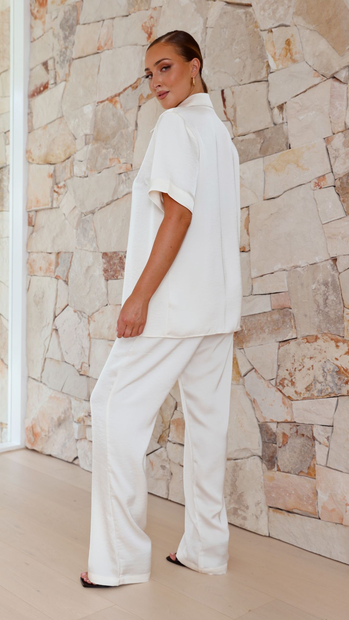 Imogen Button Pants for Women - High Waisted Cream Trousers with Front Buttons | Casual Office Wear & Spring Outfits
