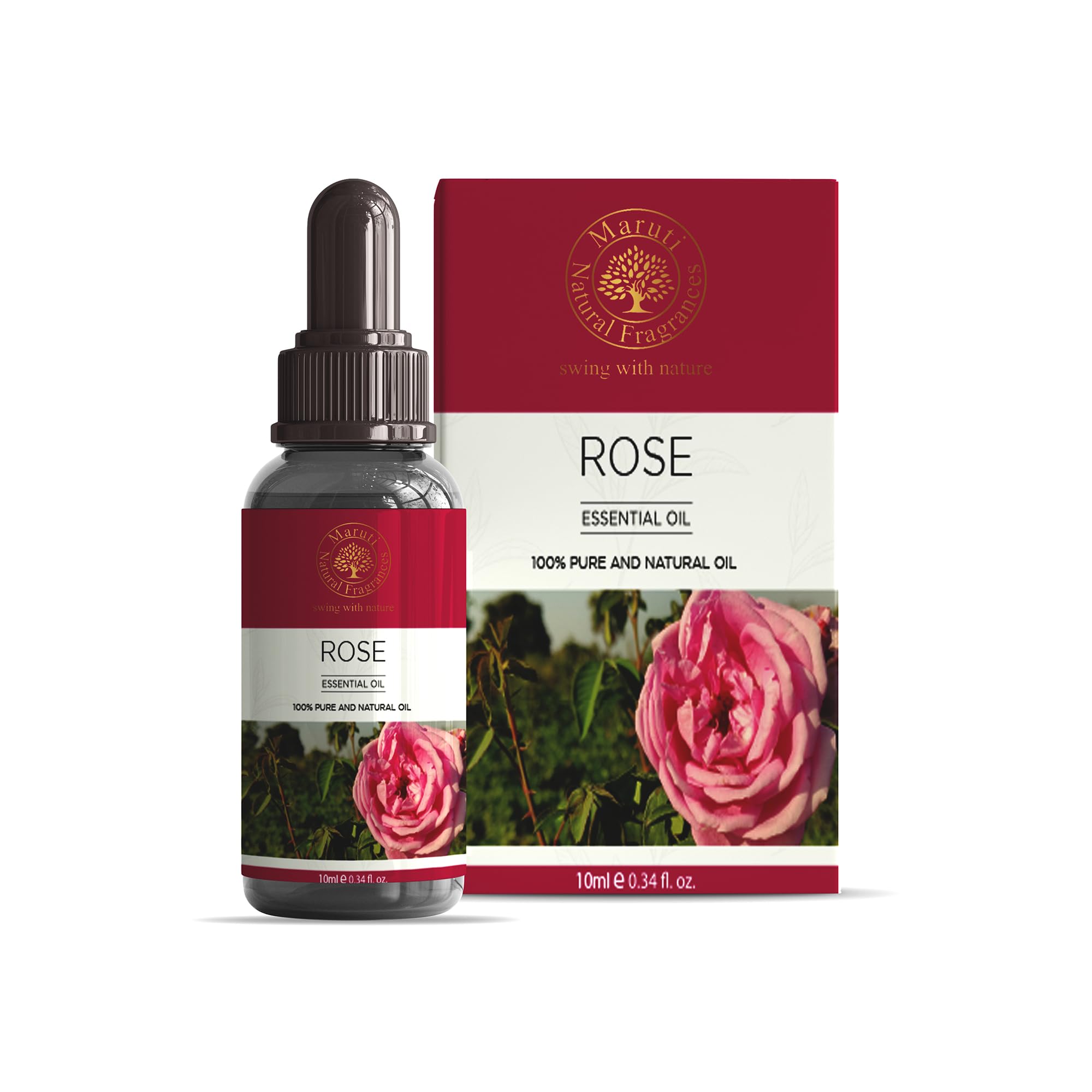 MARUTI 100% Pure Rose Essential Oil (10ml) - Undiluted, Organic, Cruelty-Free for Aromatherapy, Diffusers, Skin & Hair Care | Stress Relief, Mood Booster, Meditation Aid | Natural Fragrance for Home Spa & Wellness