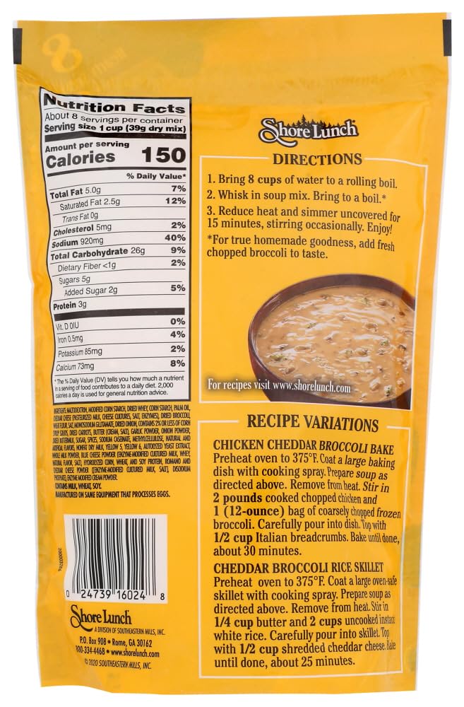 Shore Lunch Cheddar Broccoli Soup Mix - 11 Oz (Pack of 3) | Easy Homemade Soup | Quick Meal Solution for Camping, Hiking & Family Dinners