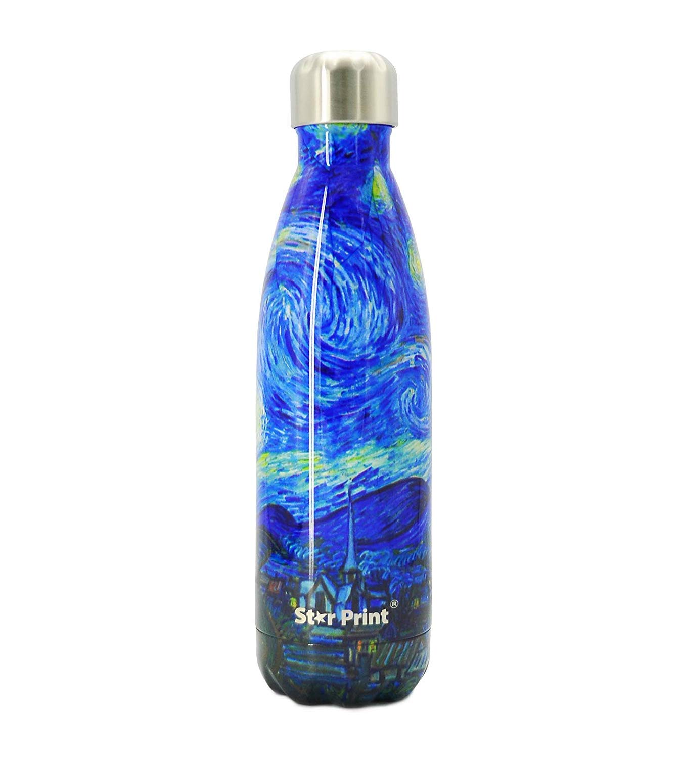 Van Gogh The Starry Night Stainless Steel Water Bottle - 17oz Double Wall Vacuum Insulated Tumbler with Star Print - Perfect for Travel, Office & Outdoor Activities