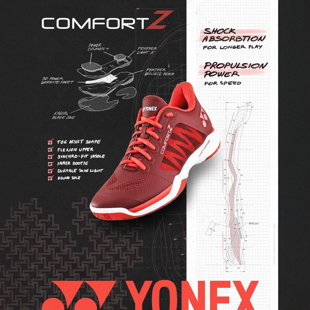 Yonex Power Cushion Comfort Z3 Badminton Shoes for Men & Women - Dark Red - Lightweight Cushioned Court Shoes for Indoor Sports & Training