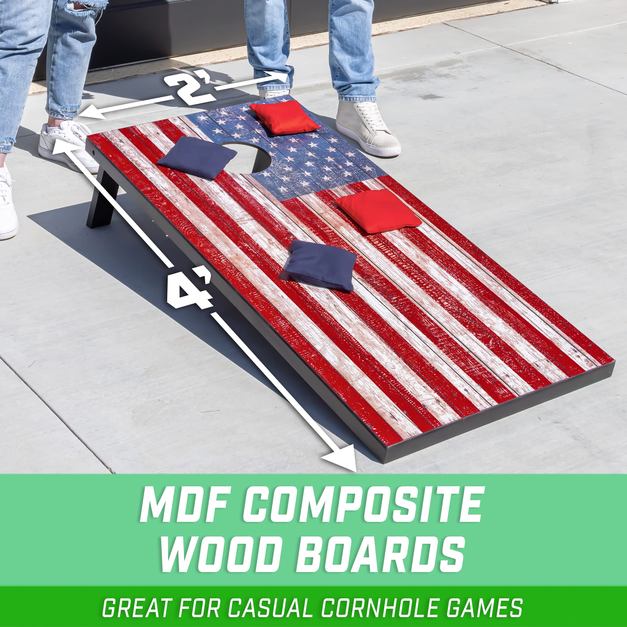 GoSports Portable Cornhole Game Set - 4x2 ft or 3x2 ft Boards with 8 Bean Bags, Carry Case & Rules - Outdoor Lawn, Backyard, Tailgate, Beach & Party Games for Adults & Kids