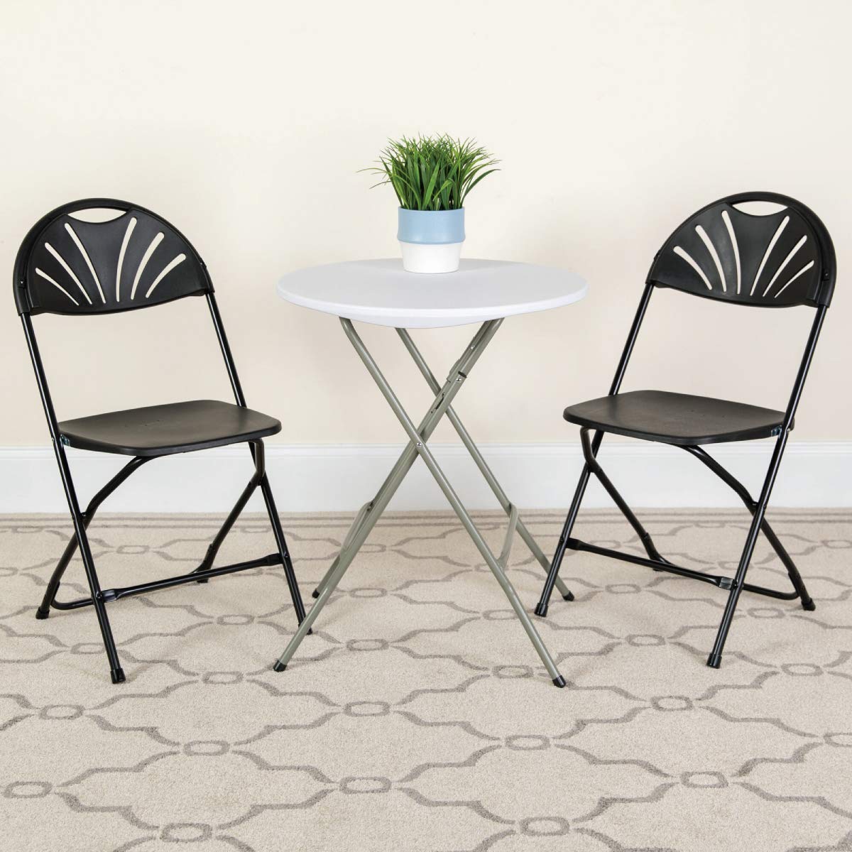 TitanPRO Black Fanback Plastic Folding Chairs - Heavy Duty 18 Gauge Steel Frame Stackable Dining Chairs - Commercial Grade for Outdoor, Wedding, Party & Event Seating - 10 Pack - Perfect for Banquets, Catering & Backyard Gatherings
