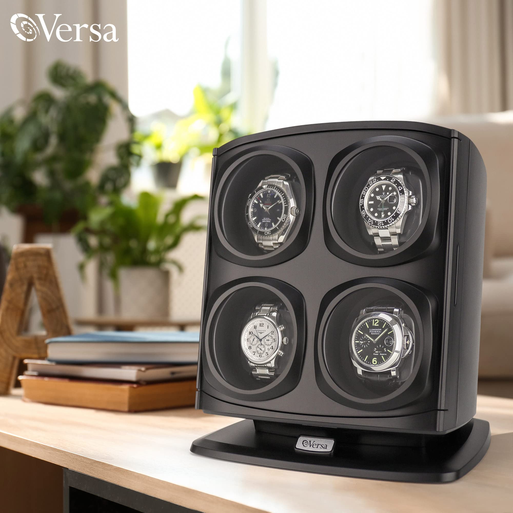 Versa Quad Watch Winder for Automatic Watches - 4 Independent Watch Winders with Adjustable Pillows & Multiple Rotation Modes | Perfect for Watch Collectors, Luxury Timepiece Storage & Display (Black)