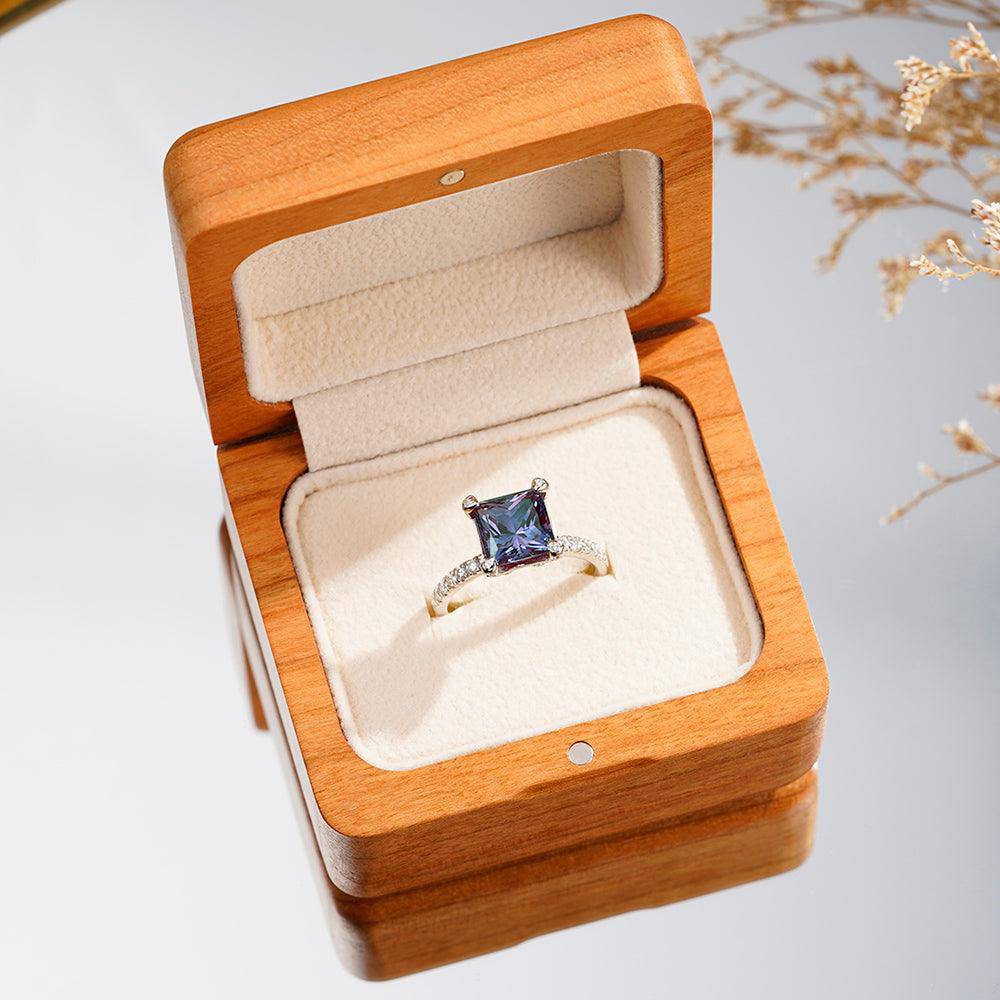 3 CT. Princess Cut Alexandrite Engagement Ring With Moissanite Accents - Perfect for Proposals, Anniversaries & Special Occasions