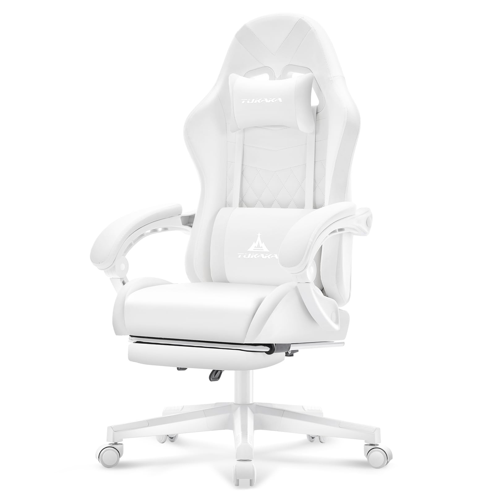Ergonomic White Gaming Chair with Massage & Footrest - Reclining Leather Office Desk Chair with Pocket Spring Cushion, Adjustable Headrest & Lumbar Support - Perfect for PC Gamers, Home Office & Streaming Setup