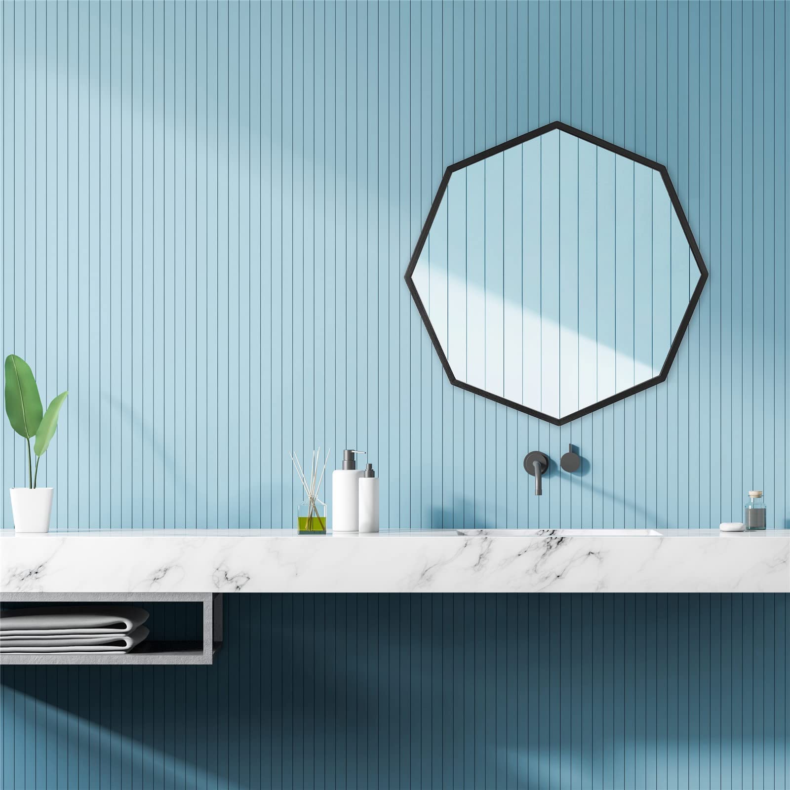 Black Metal Framed Bathroom Wall Mirror - 23.6x23.6 Inch Matte Black Vanity Mirror with Tempered Glass & Anti-Rust Coating, Horizontal or Vertical Hanging - Perfect for Bathroom, Bedroom, and Entryway Décor