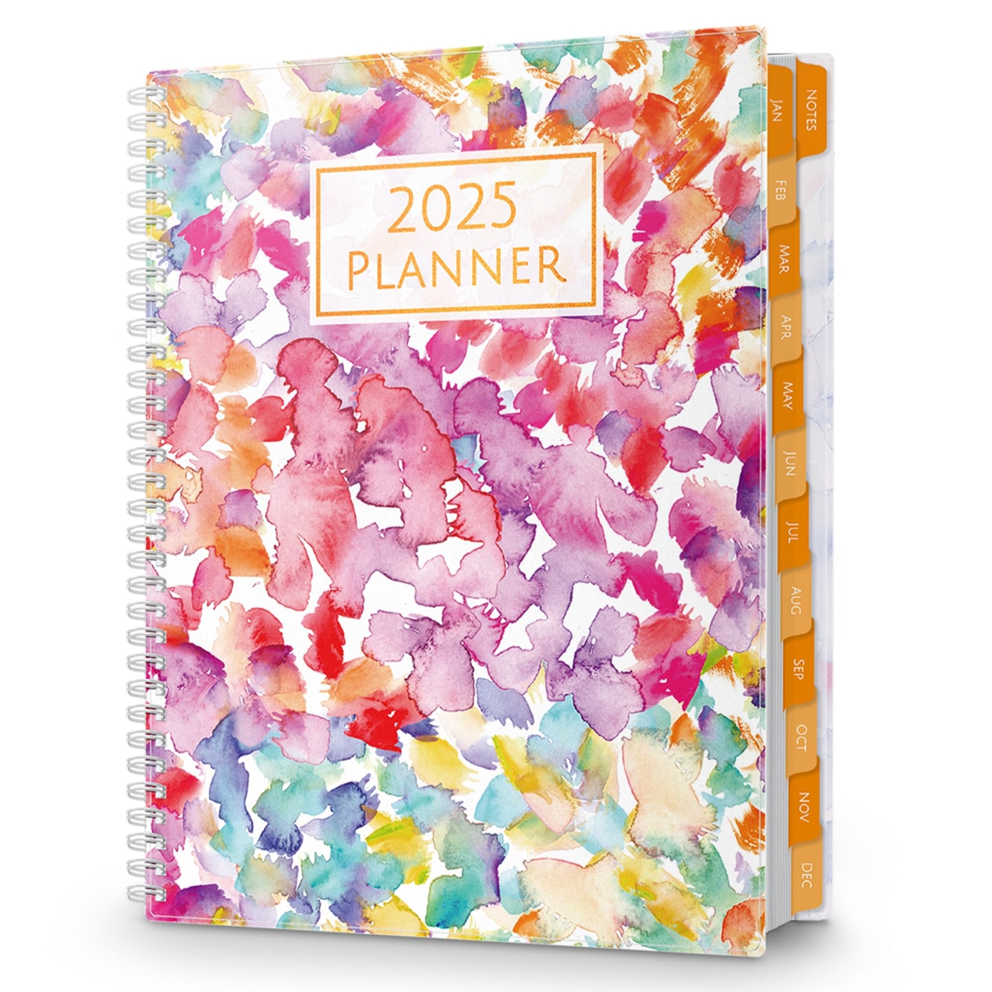 2025 CRANBURY Large Watercolor Planner - 8.5x11 Desktop Weekly & Daily Calendar with Laminated Monthly Tabs, Movable Bookmark, Stickers & Storage Pockets - Perfect for Office, School & Home Organization