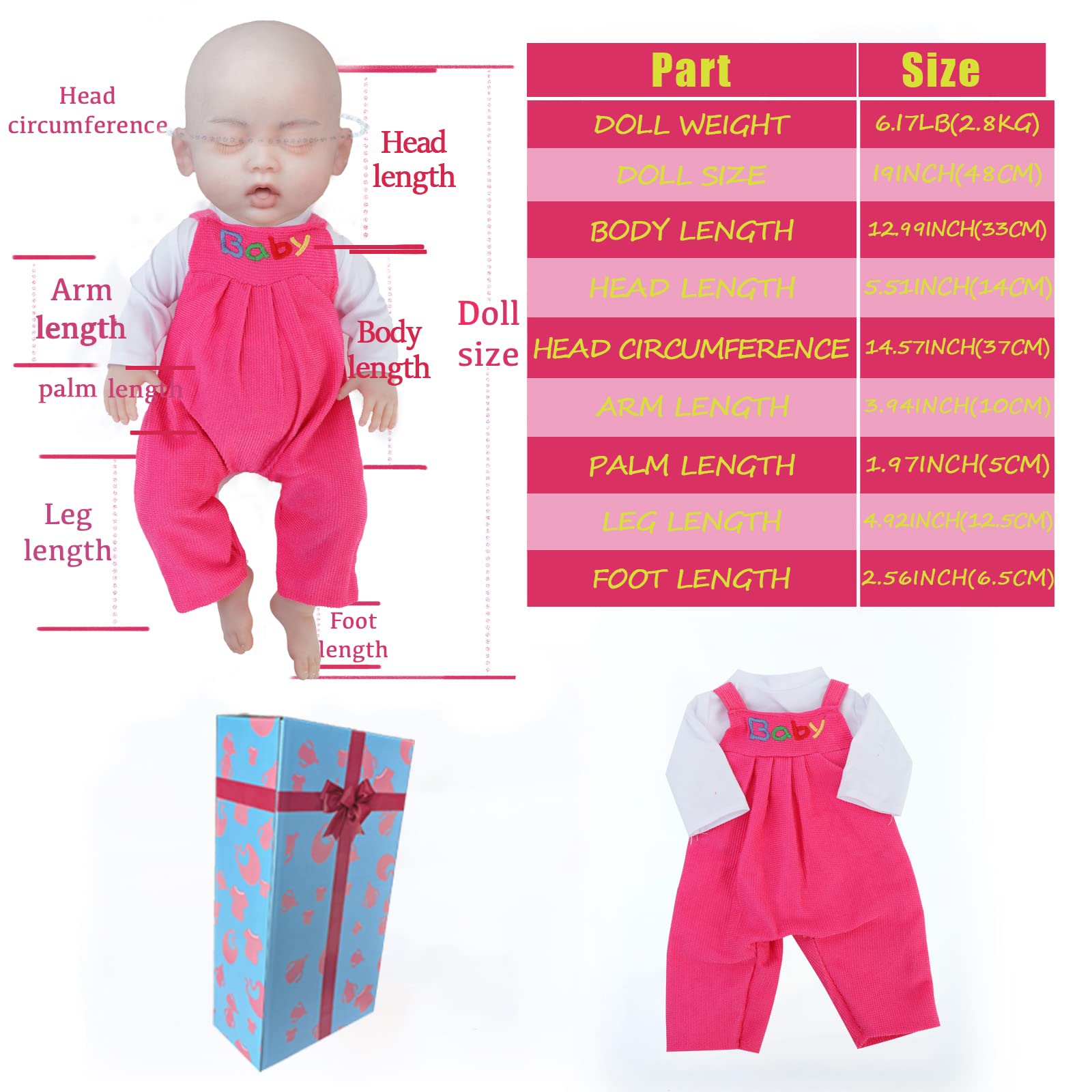 19 Inch Realistic Silicone Reborn Baby Doll - Lifelike Sleeping Girl Doll with Soft Waterproof Body | Perfect for Collectors, Photography Props, and Therapy Comfort