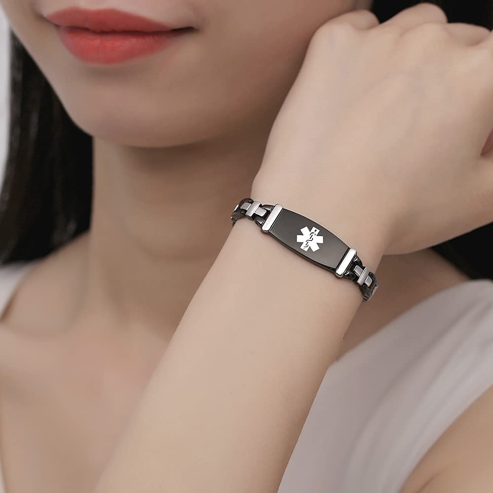 LinnaLove Women's Medical Alert ID Bracelet - Stainless Steel Emergency Medical Bracelet for Women - Adjustable 7.5