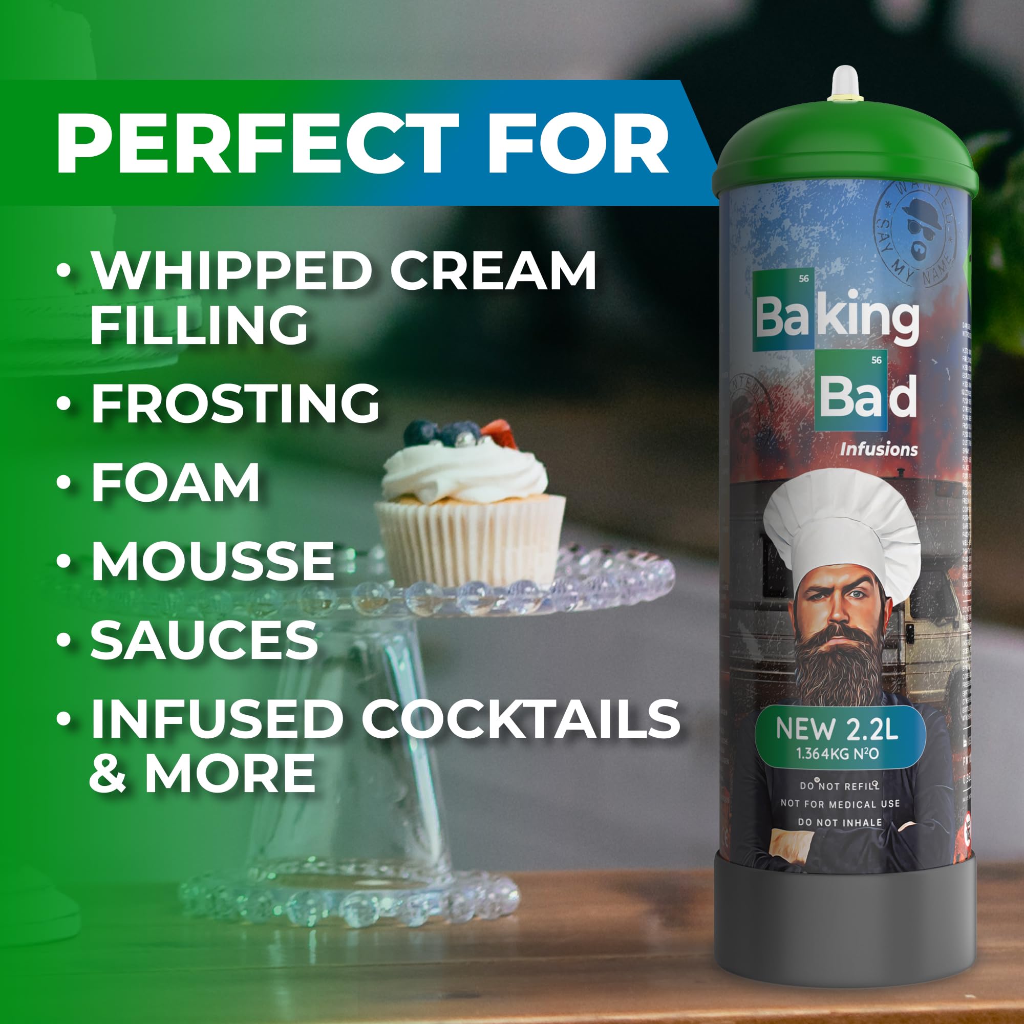 Nitrous Oxide Whipped Cream Chargers (3.3L) - Premium N2O Cartridges for Baking, Cocktails & Drink Infusions | Professional Grade Cream Dispenser Tanks | Perfect for Home Bars, Coffee Shops & Dessert Making