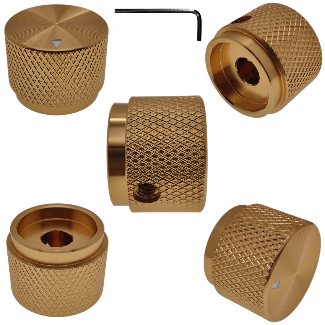 5 Pack Gold Aluminum Rotary Electronic Control Potentiometer Knobs - 0.23
