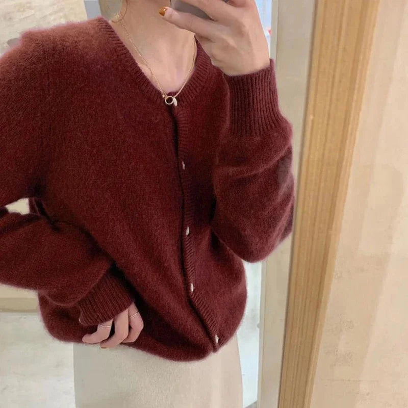 Solid Color Knitted Cardigan Round Neck Sweater for Women - Cozy Casual Pullover for Fall & Winter - Perfect for Office, Dating, and Travel