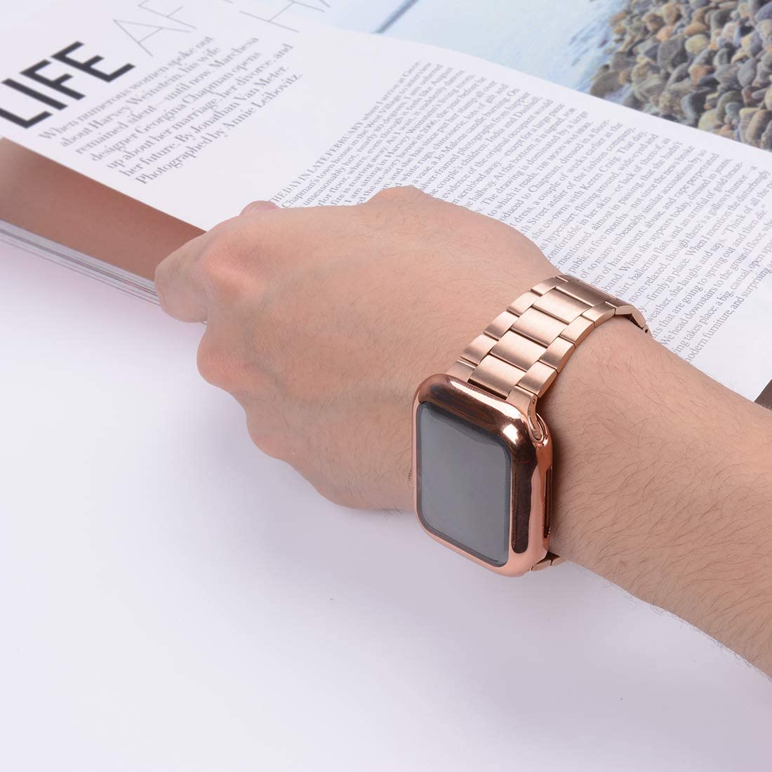 Premium Stainless Steel Apple Watch Band - Compatible with Apple Watch Ultra 49mm, Series 10/9/8/7/6/SE/5/4/3/2/1 (38mm-49mm) - Durable Metal iWatch Strap with Protective Case & Screen Cover for Men & Women - Perfect for Business, Workout & Everyday Wear