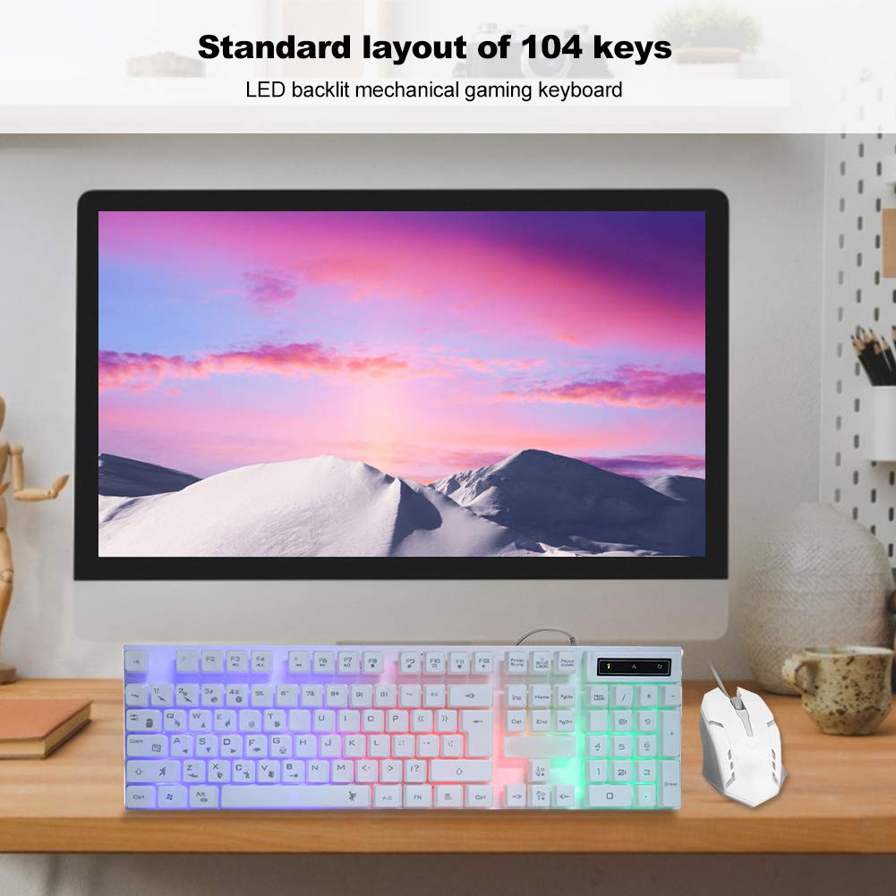 ADITAM USB Wired Keyboard and Mouse Combo - LED Backlit Mechanical Gaming Keyboard with Ergonomic Design, Plug and Play for PC, Laptop, Office & Gaming (White) - Perfect for Work, Gaming & Typing Comfort