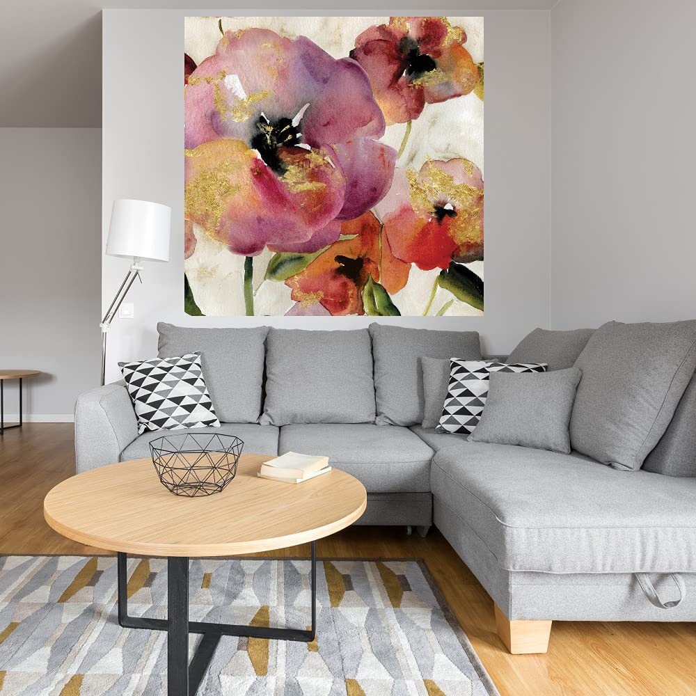 Gold Poppy Punch Square Canvas Wall Art - 32x32 Inch Hand-Painted Floral Painting by Carol Robinson - Ready to Hang Home Decor for Living Room, Bedroom, Office & More - Perfect for Modern Interior Design & Gift Giving