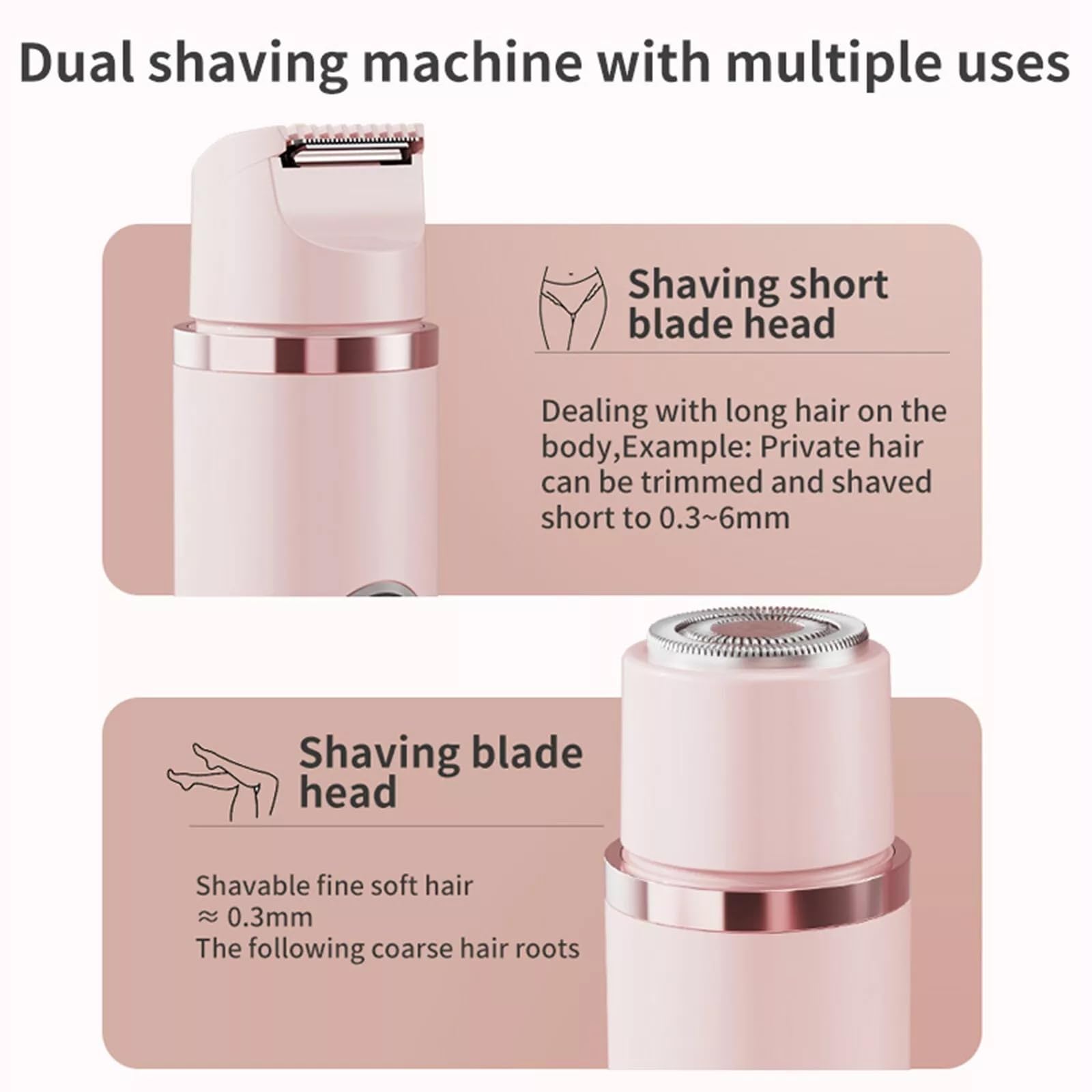 Favorabler 2-in-1 Electric Shaver for Women - Pubic Hair Trimmer & Bikini Razor with Detachable Dual Heads, Wet/Dry Use, Pink (2025 New Model) | Perfect for Travel, Gym & Sensitive Skin Care
