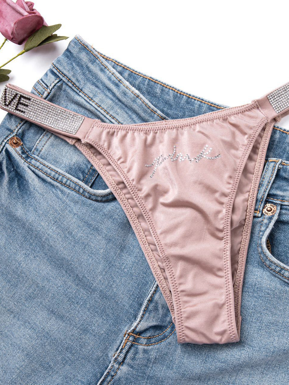 ZASUWA Women's V Back Sparkling Diamond Panties - Sexy Lingerie for Special Occasions & Romantic Nights