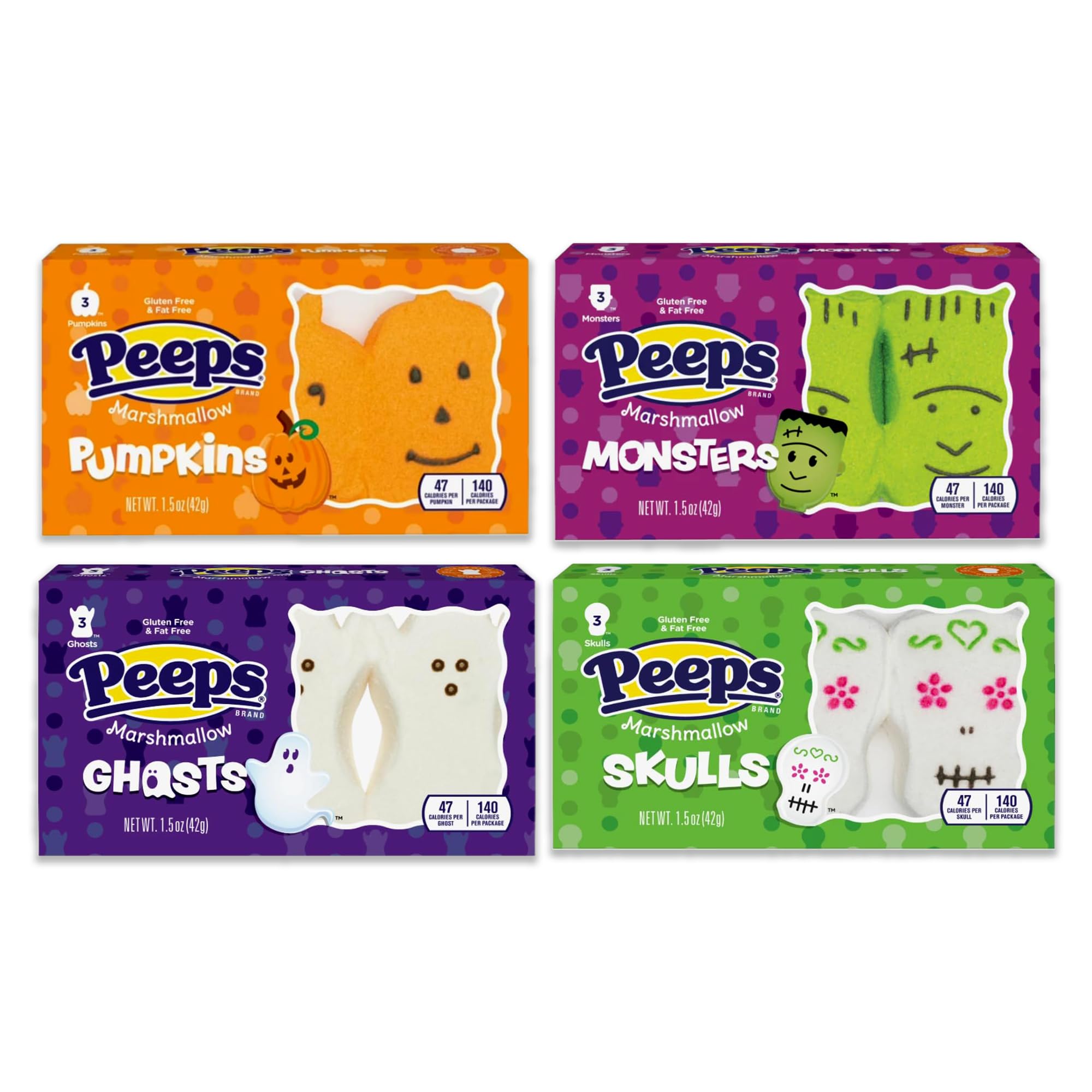 Halloween Peeps Variety Pack - 12 Marshmallow Treats (Ghosts, Skulls, Pumpkins & Monsters) | Spooky Snacks for Parties, Trick-or-Treating & Holiday Desserts | Festive Candy & Food Decorations
