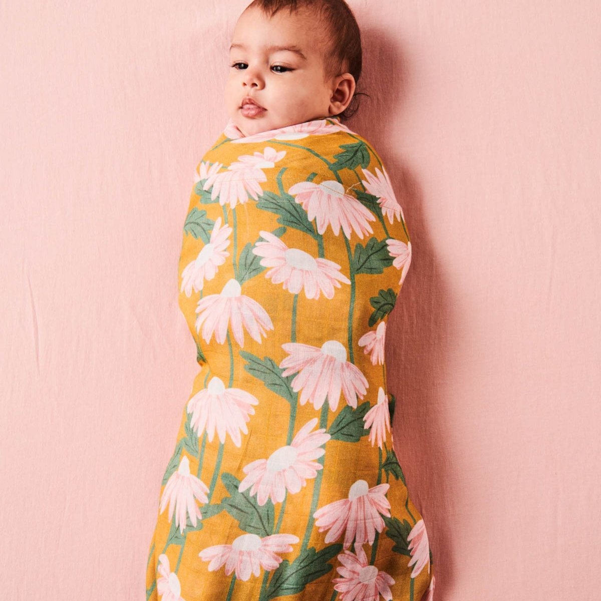 Mustard Yellow Daisy Print Bamboo Swaddle Blanket - Soft & Breathable Baby Wrap for Newborns - Perfect for Swaddling, Nursing & Photo Shoots
