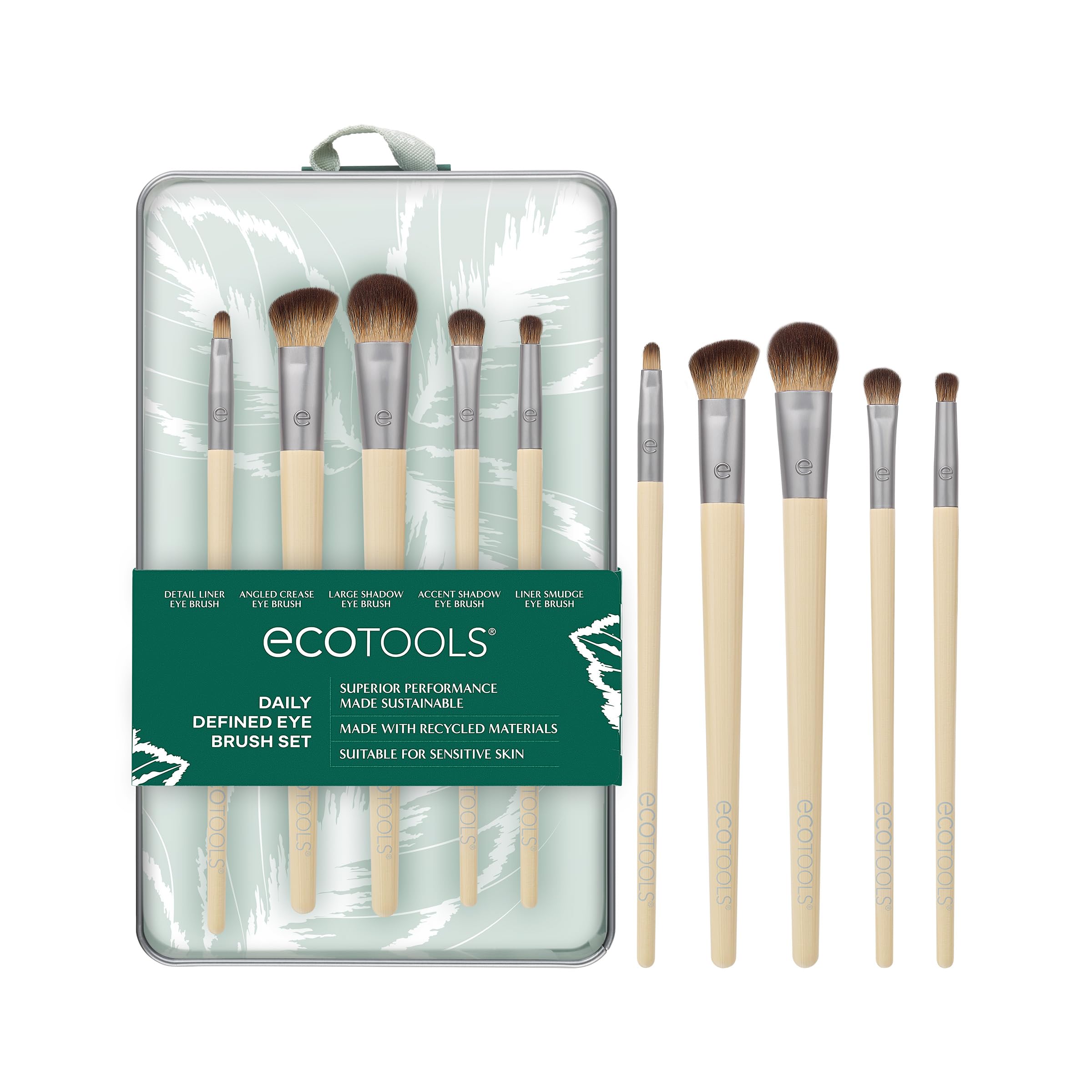 EcoTools Daily Defined Eye Brush Kit - 5 Piece Set for Liquid, Powder & Cream Eyeshadow & Eyeliner Application | Vegan, Cruelty-Free Synthetic Makeup Brushes | Perfect for Everyday Makeup & Professional Looks