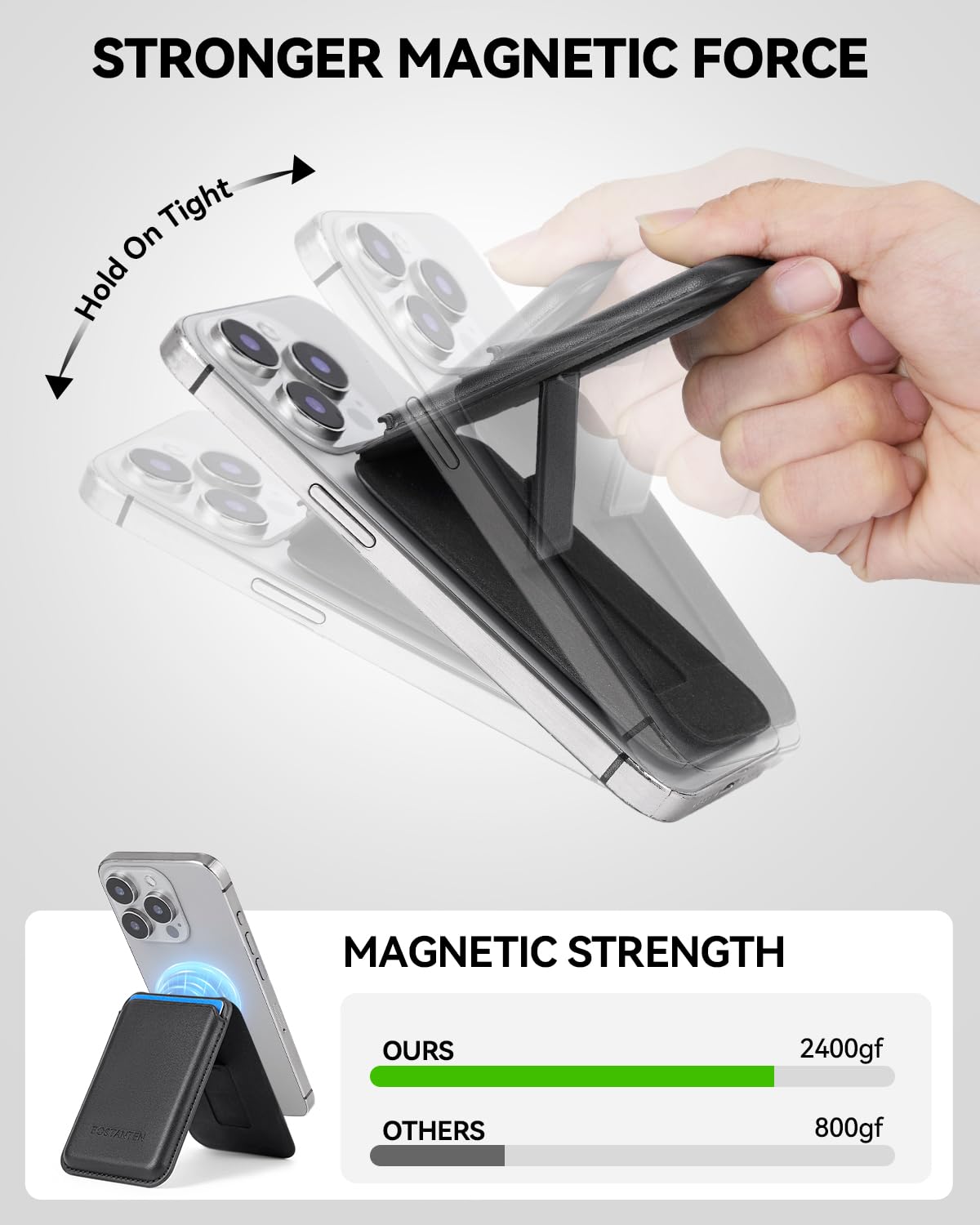 BOSTANTEN MagSafe Wallet Stand for iPhone 16/15/14/13/12 - 3 Card Holder | Daily Use & Travel
