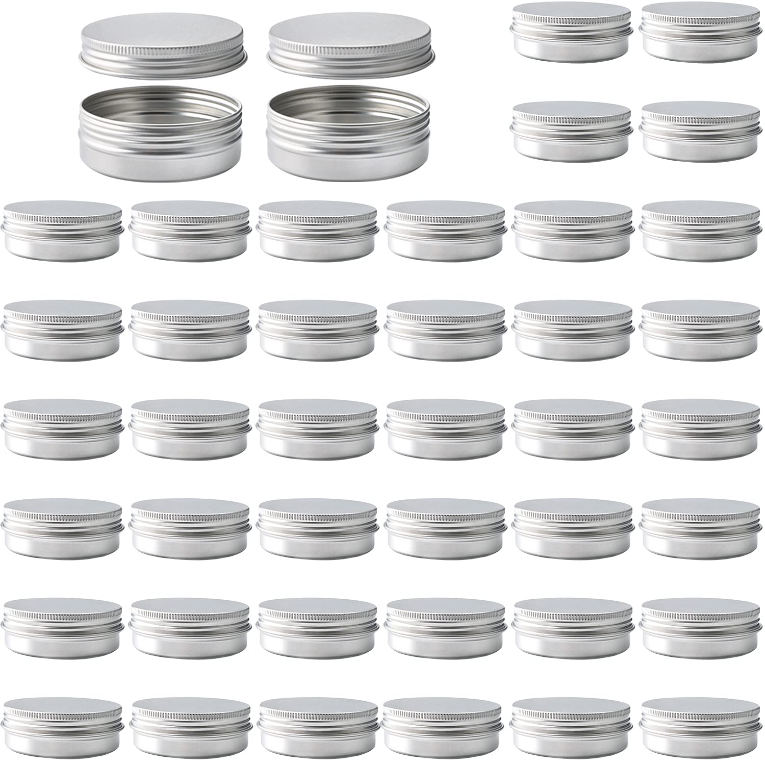 42 Pack 2 Oz Metal Round Tins - Airtight Aluminum Containers with Screw Lids for Salve, Spices, Candies, Tea & DIY Crafts - Perfect for Home Storage, Travel & Gift Packaging