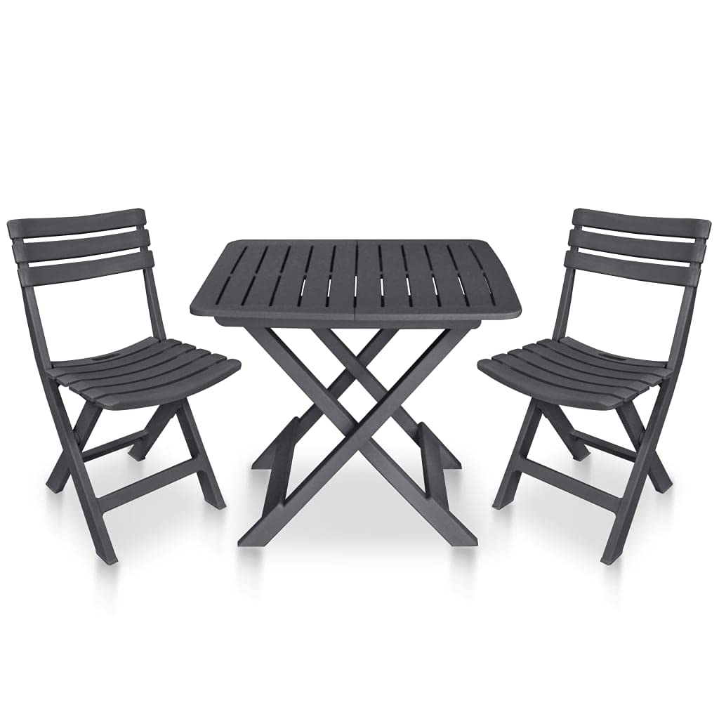 Beyamis 3-Piece Folding Bistro Set - Outdoor Patio Dining Table and Chairs, Durable Plastic Furniture in Anthracite - Perfect for Garden, Balcony, and Small Space Entertaining