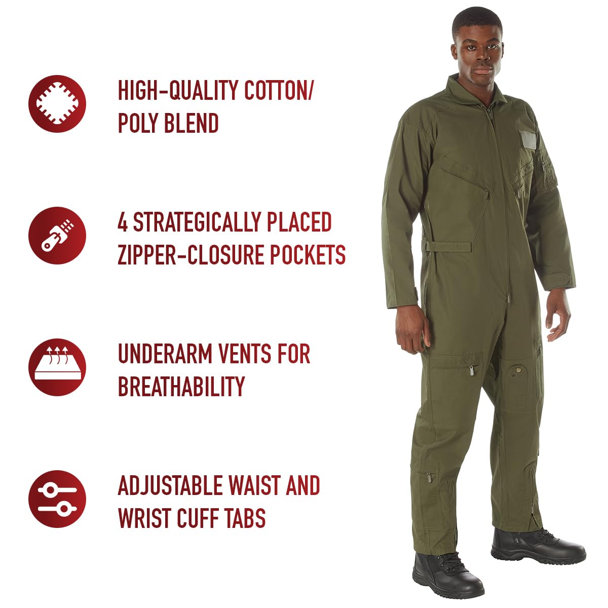 Rothco Men's Flight Suit - Military Pilot Coveralls - Aviation Jumpsuit for Cosplay & Halloween Costume - Perfect for Air Shows, Themed Parties & Role Playing