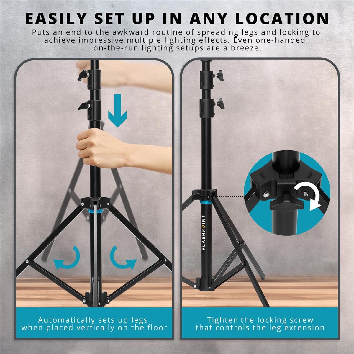 Flashpoint 9 Feet Air-Cushioned Automatic Collapsible Light Stand (Auto Stand Pro) - Professional Photography & Video Lighting Support for Studio, Outdoor & Event Shooting