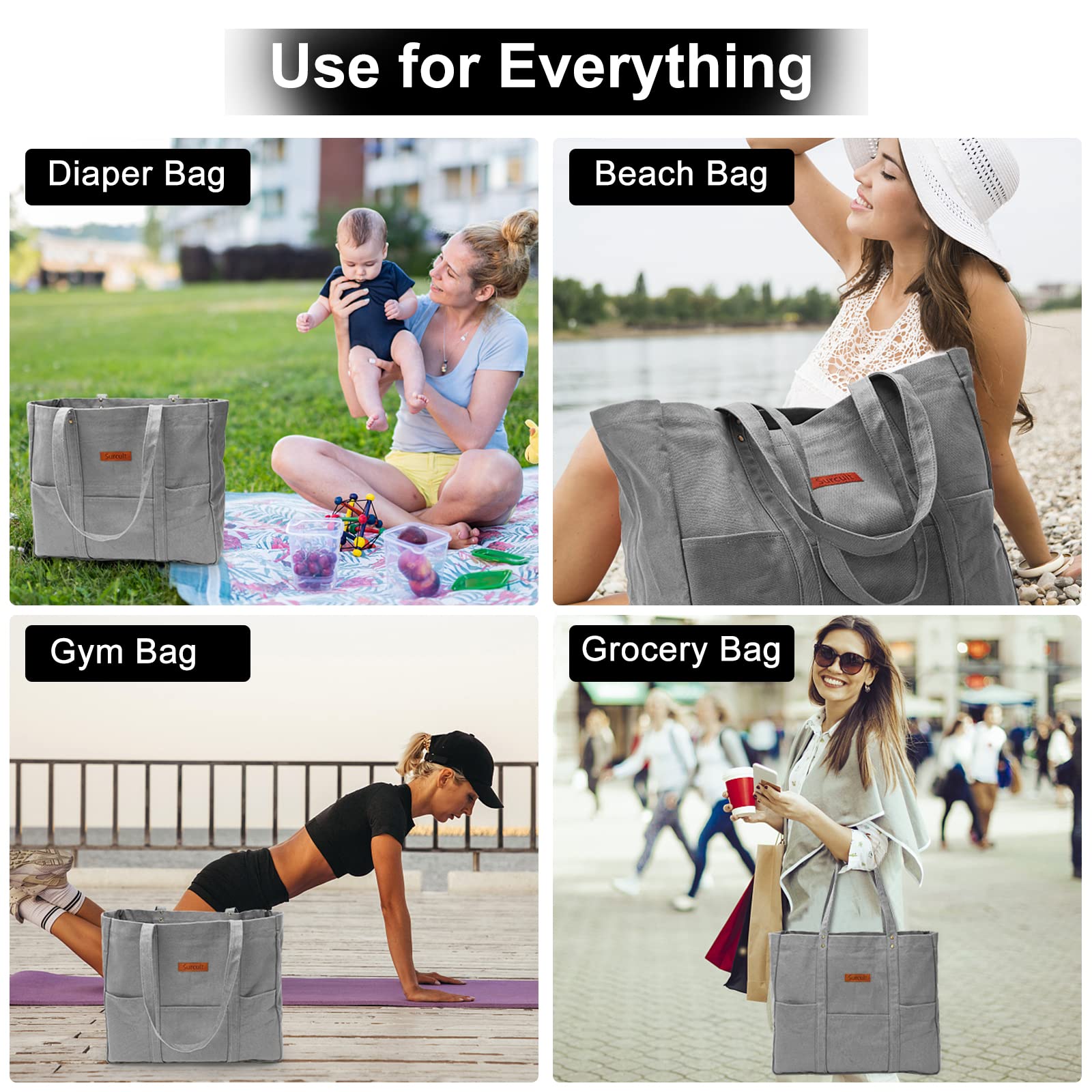 Large Cotton Canvas Tote Bags for Women - 16oz Durable Teacher Tote Bag with Big Capacity | Perfect for Travel, Beach, Work, School & Holiday Shopping | Stylish & Spacious Everyday Carry Bag