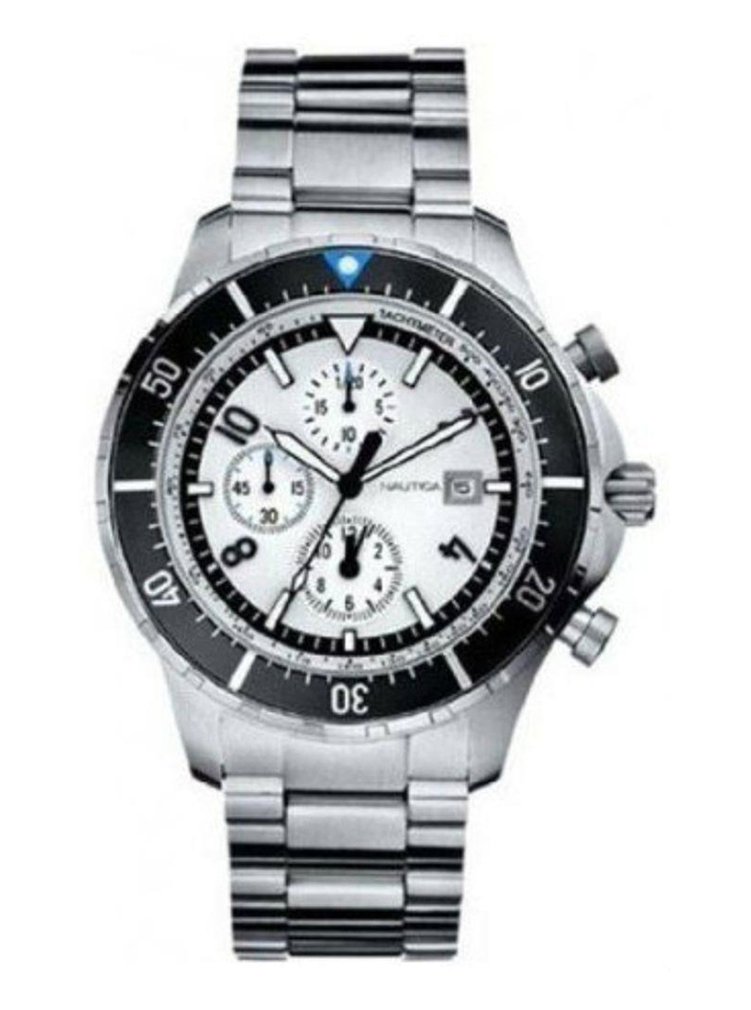 Nautica Chronograph Men's Watch - Stainless Steel Bracelet, White Dial, Water Resistant - Perfect for Business, Casual & Outdoor Activities #N34501G