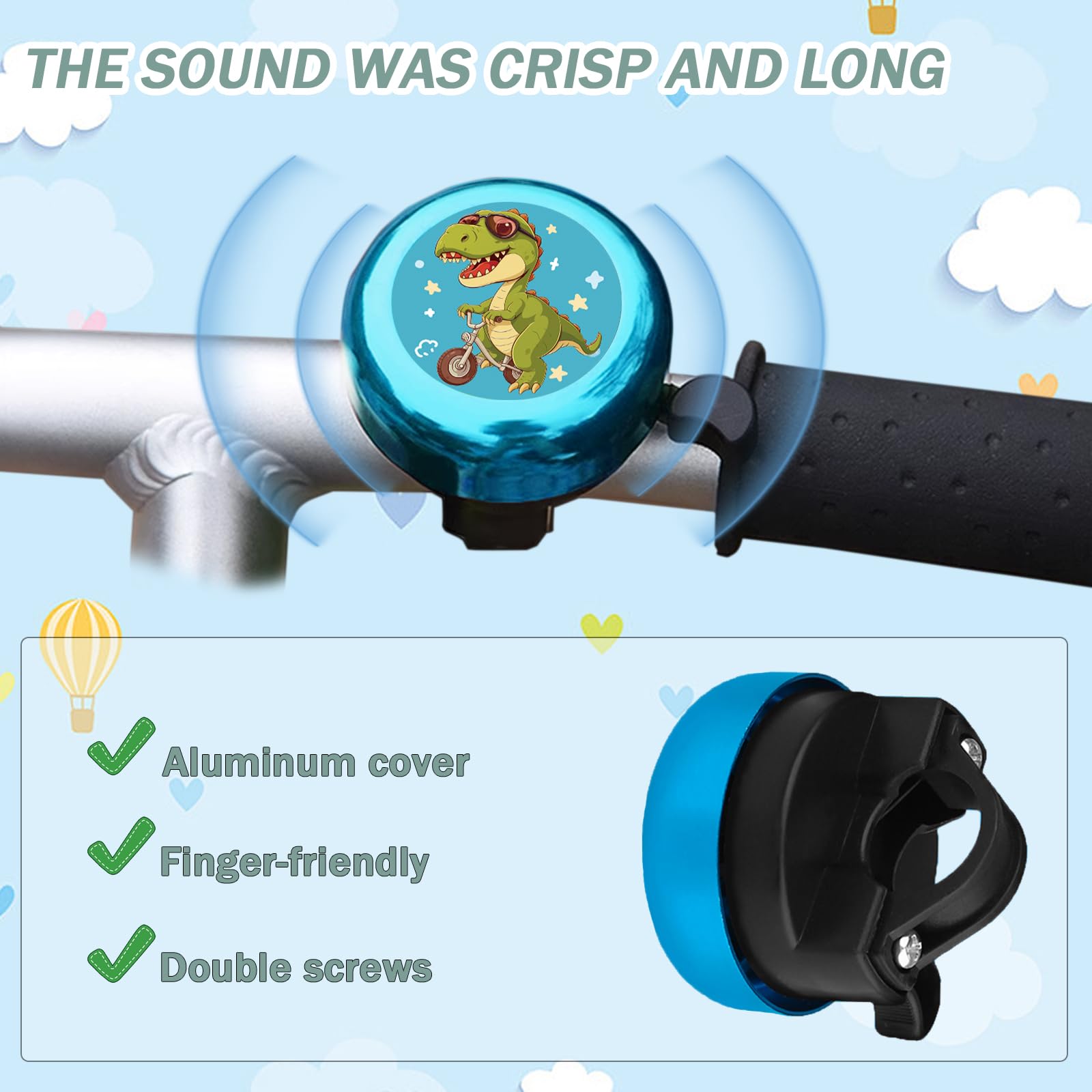 Kids Bike Bell with 2 Streamers - Cute Bicycle Accessories for Boys & Girls - Perfect for Birthday Gifts & Cycling Safety