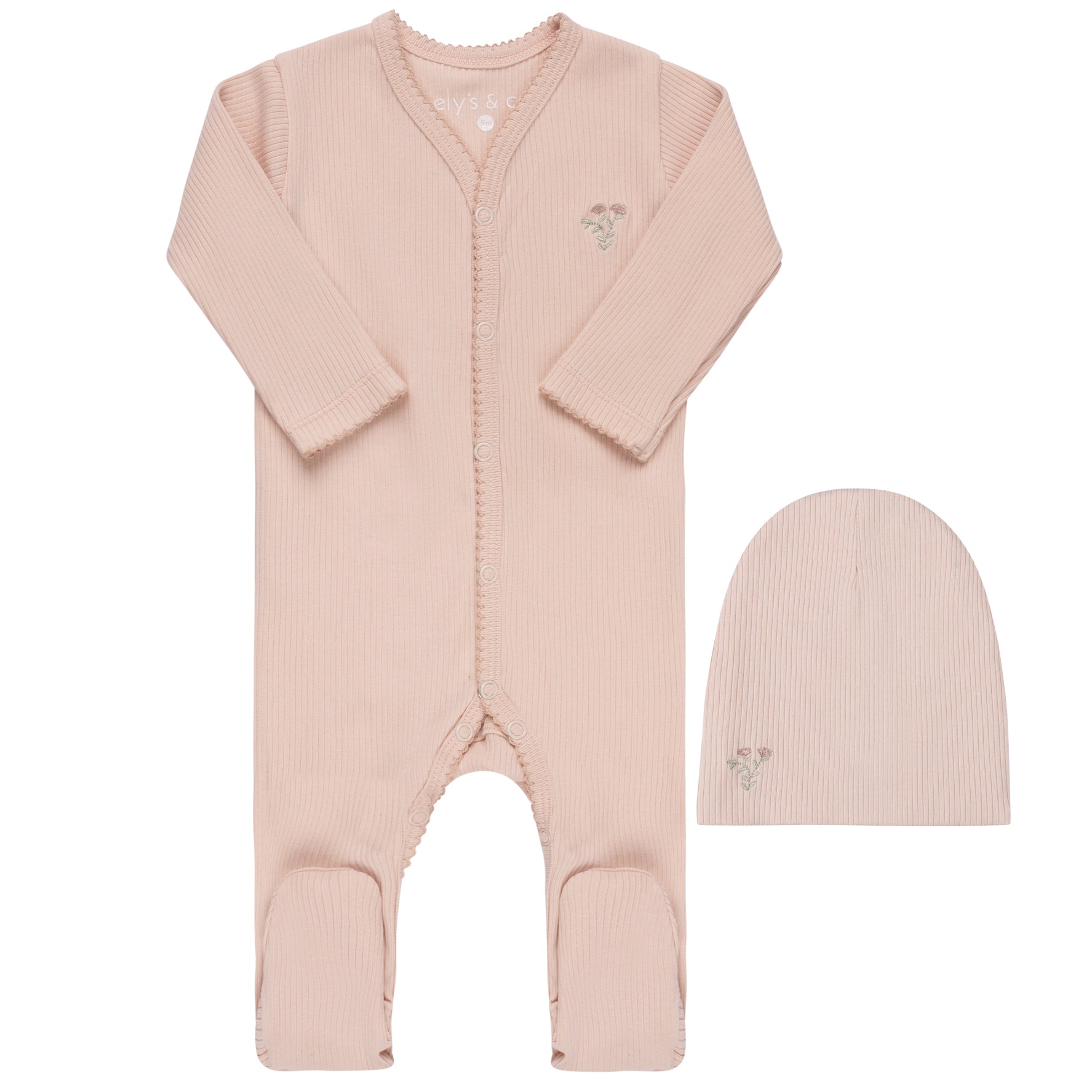 Ely's & Co Embroidered Ginkgo Blush Stretchie & Beanie Set - Soft Stretchy Headband & Warm Winter Hat for Women - Perfect for Yoga, Running, and Cold Weather Fashion