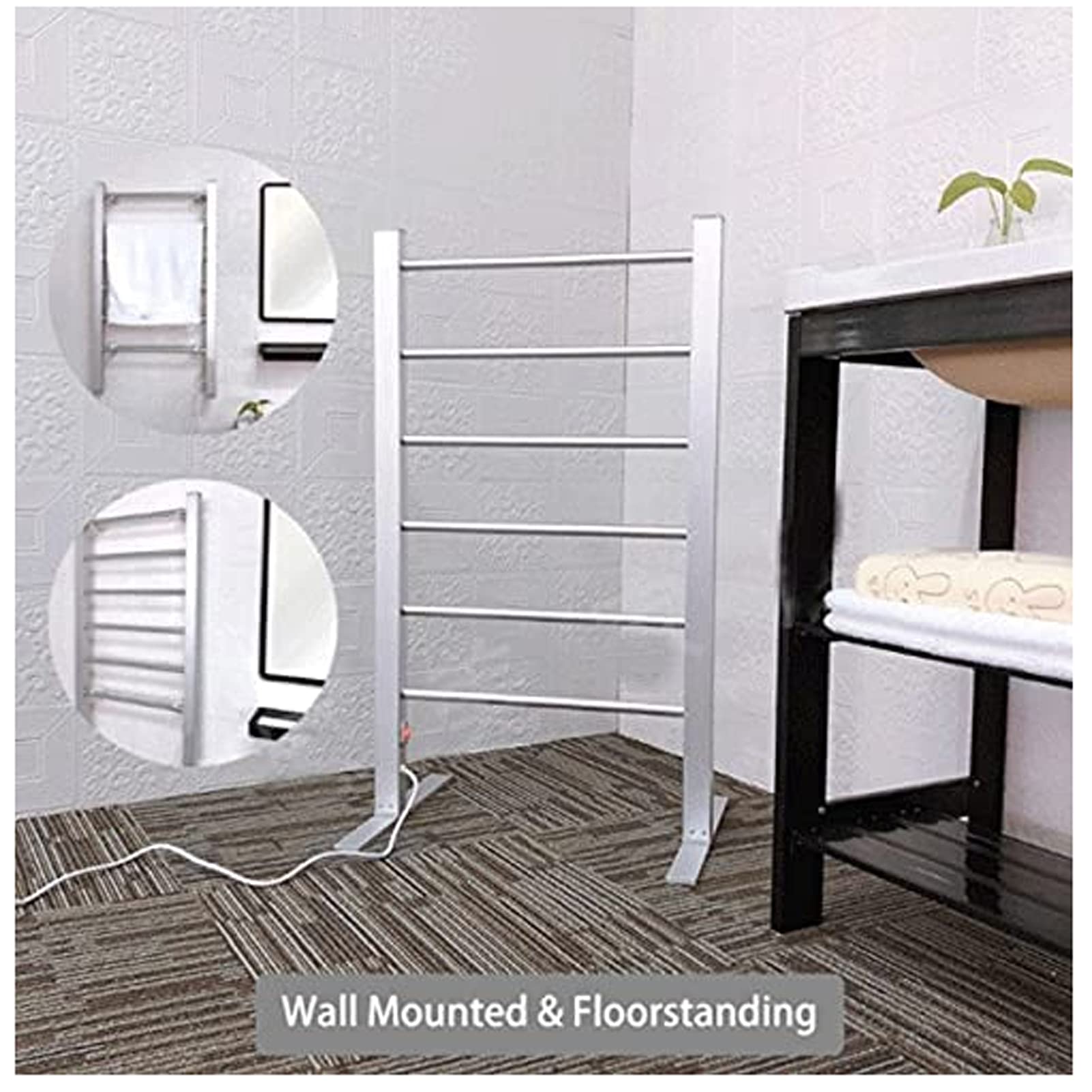 Electric Towel Warmer for Bathroom - 100W Energy Efficient Heated Towel Rack with Waterproof Switch, Free Standing Design & Intelligent Constant Temperature (110V, Silver) - Perfect for Spa-Like Luxury in Home Bathrooms