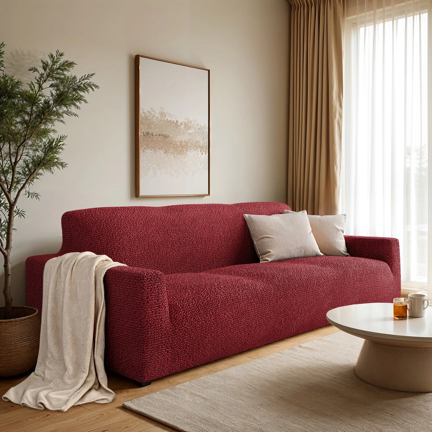 3 Seater Sofa Slipcover - Microfiber Fabric Stretch Couch Cover for Living Room, Home Decor & Furniture Protection