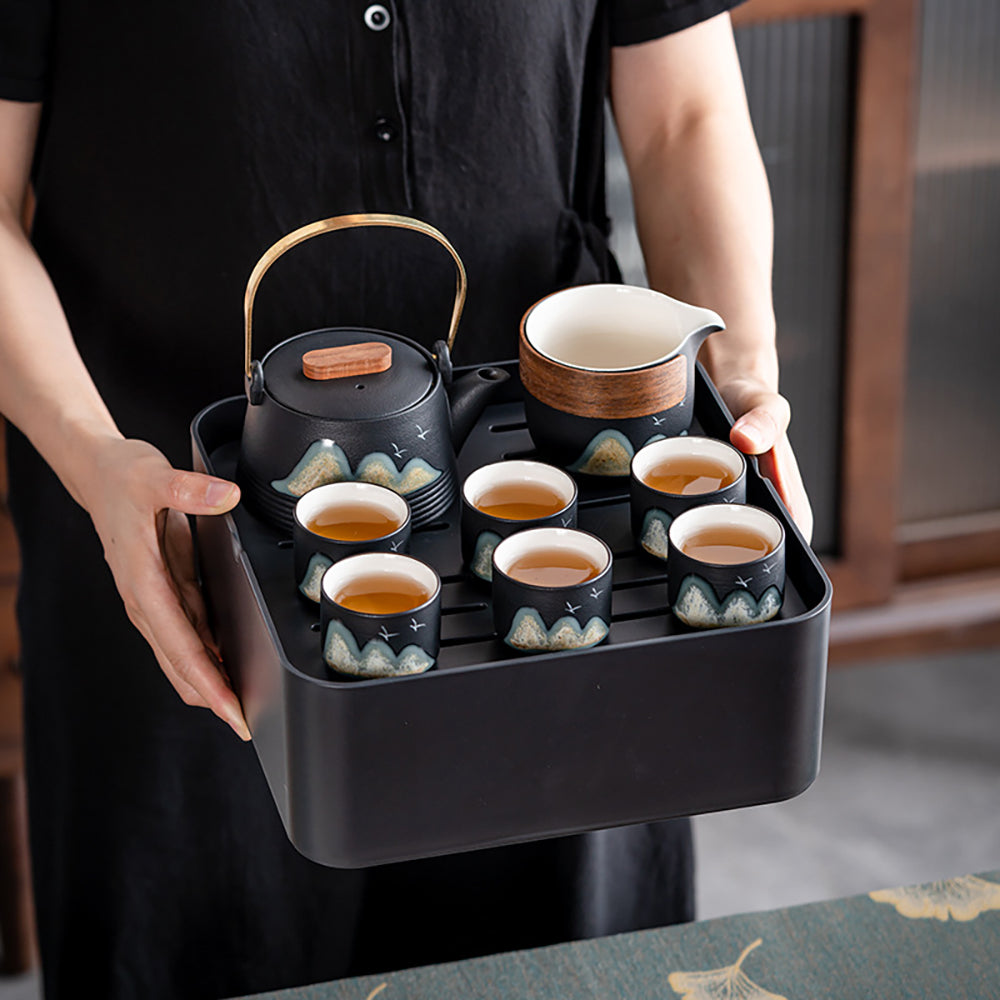 Premium Japanese Style Portable Tea Set - 4-Piece Travel Tea Set with Infuser & Carrying Case - Perfect for Camping, Office, and Home Use