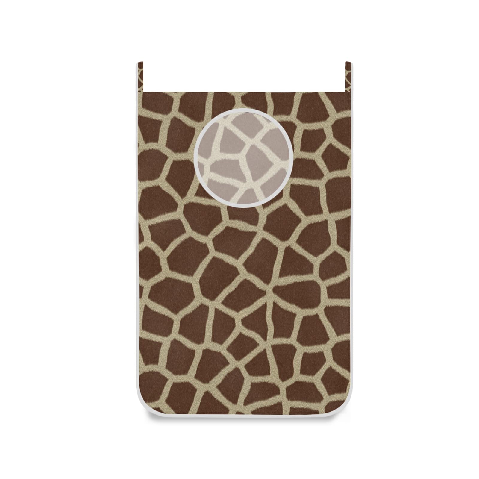 Poeticcity Giraffe Print Laundry Hamper - Animal Texture Seamless Brown Geometric Pattern Hanging Clothes Basket with Hooks for Over The Door Storage | Perfect for Bathroom, Bedroom & Closet Organization