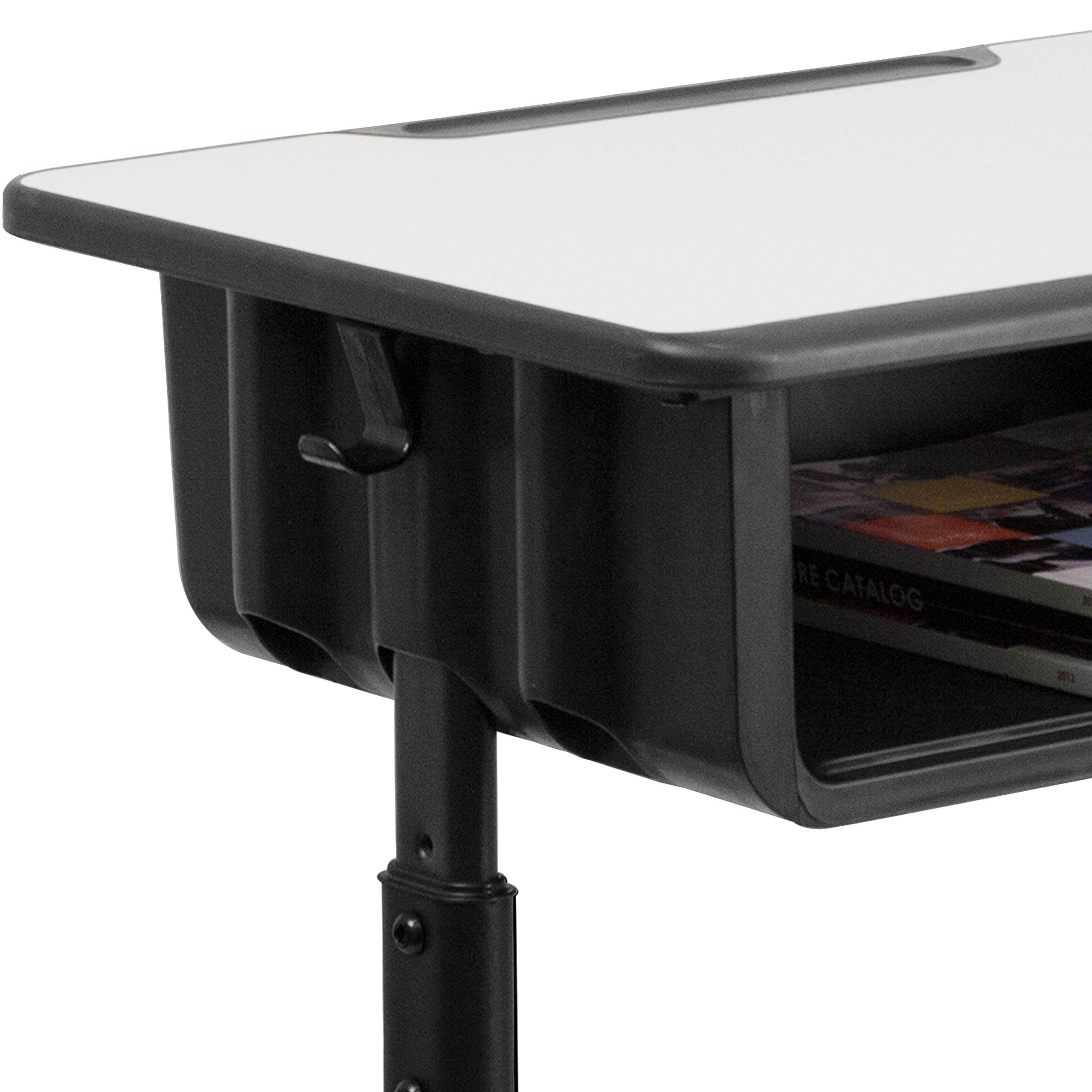 Adjustable Height Grey Student Desk with Black Pedestal Frame - Perfect for Home Study, Online Learning & Small Spaces - EMMA + OLIVER