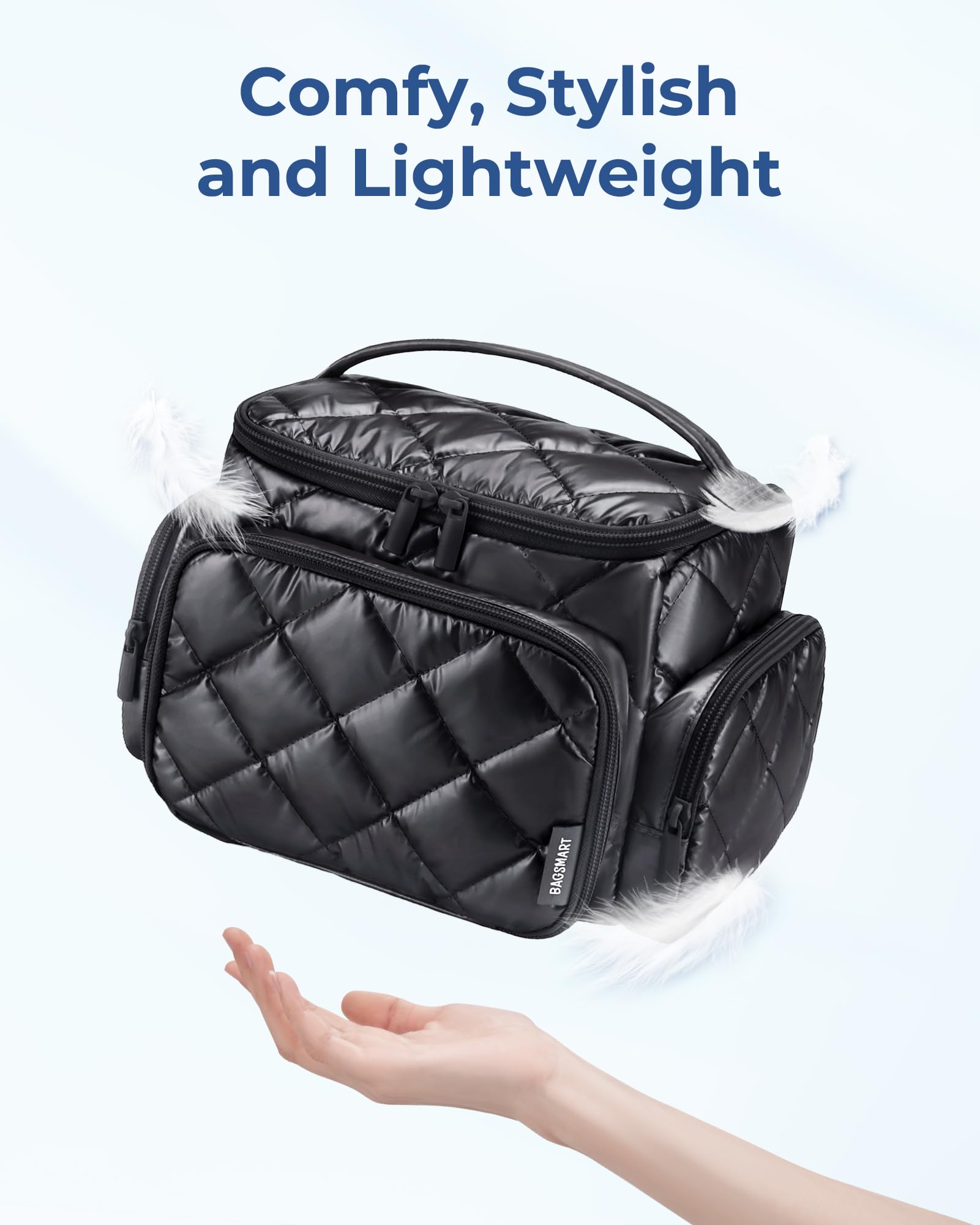 BAGSMART Large Makeup Bag with Jewelry Organizer - Waterproof Travel Toiletry Bag with Multiple Compartments, Cosmetic Organizer for Women, Perfect for Travel Size Toiletries & Accessories (Silver) | Ideal for Vacation, Business Trips & Daily Organization