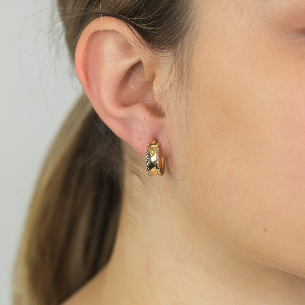 9ct Two Tone Gold Silver Filled Diamond Cut Hoop Earrings for Women - Elegant Everyday Jewelry for Work, Parties & Special Occasions