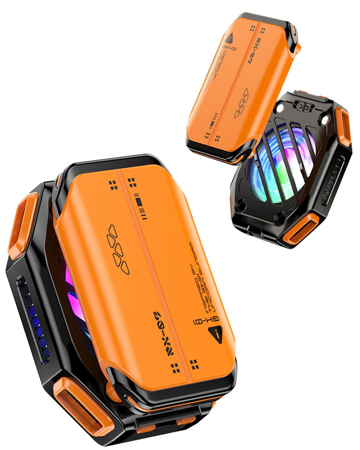 Rechargeable Magnetic Phone Cooler with RGB LED & Temperature Display - Semiconductor Cooling Fan for Mobile Gaming, TikTok Live Streaming, and Extended Phone Use (Orange)