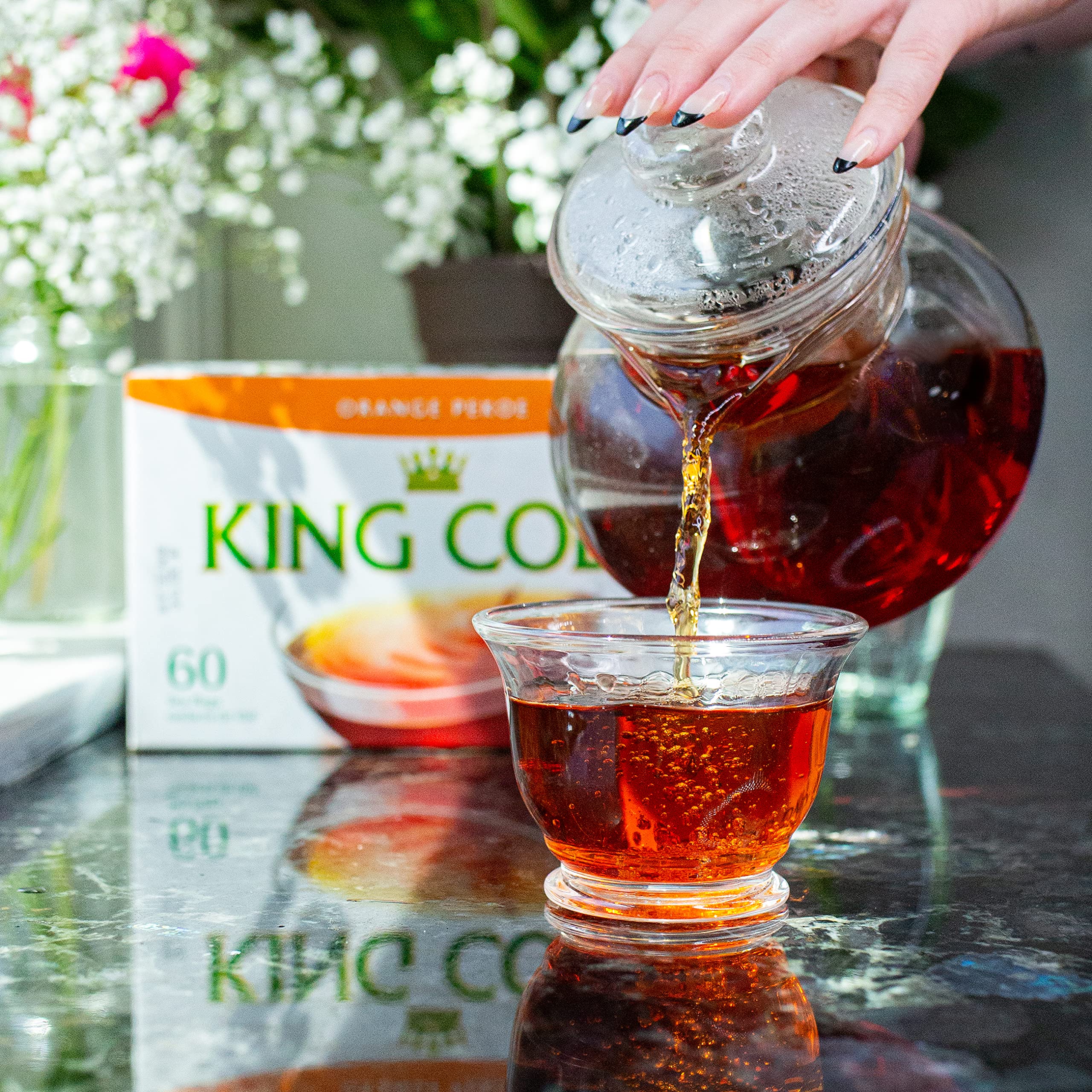 Premium King Cole Orange Pekoe Tea Bags (60 Count) - High-Quality Loose Leaf Black Tea for Daily Brewing, Iced Tea & Relaxation - Orange Pekoe Tea Box