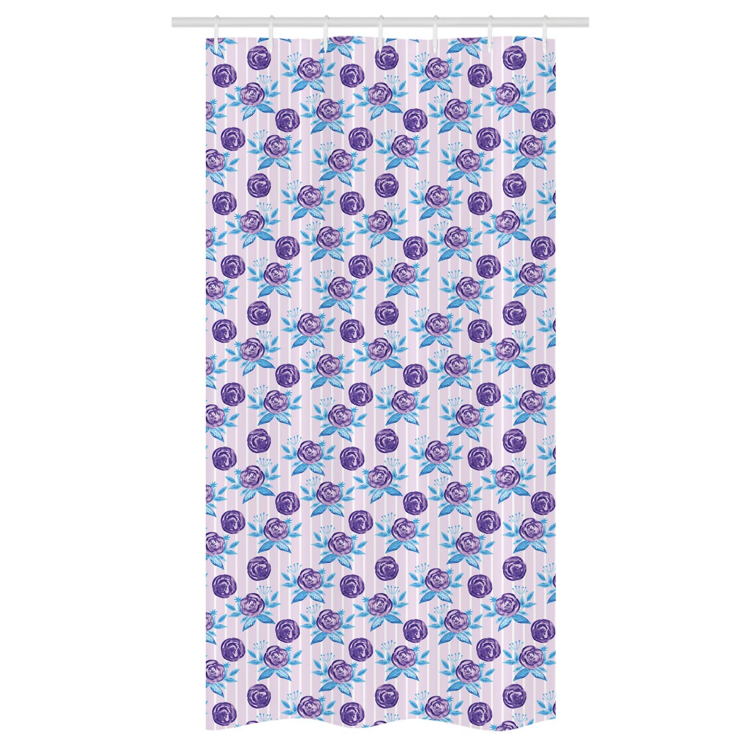 Ambesonne Floral Shower Curtain Set with Hooks - Watercolor Rose & Stripes Pattern, 36x72 Inches, Pale Pink & Sky Blue - Romantic Bathroom Decor for Modern Homes