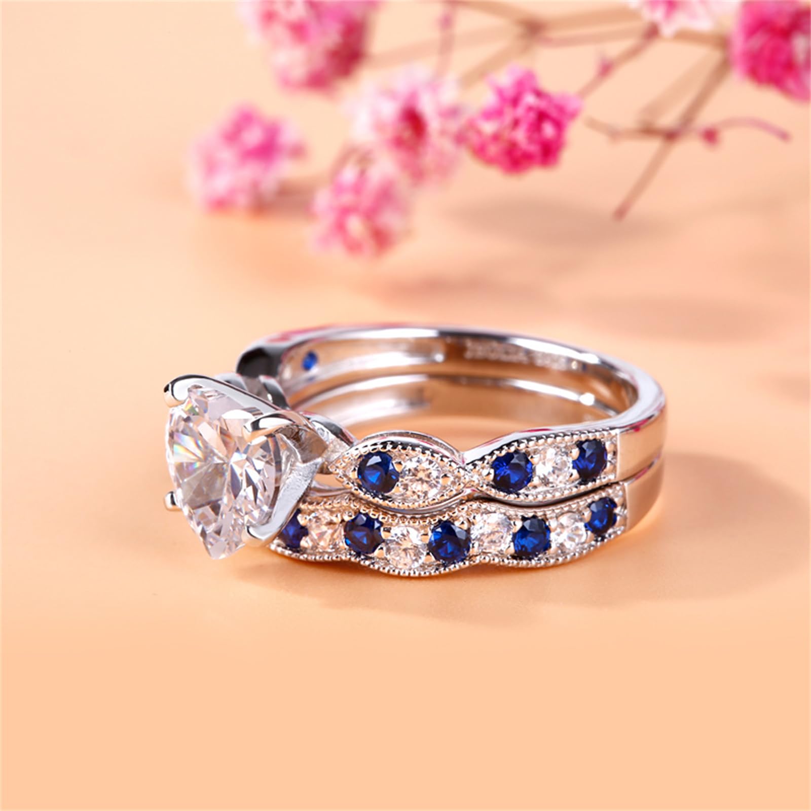 Jeulia 3 Carat CZ Solitaire Engagement Ring Set - Halo Milgrain Heart Cut Sterling Silver Wedding Band | Promise, Anniversary & Bridal Jewelry for Women | Perfect for Proposals, Vow Renewals & Special Occasions