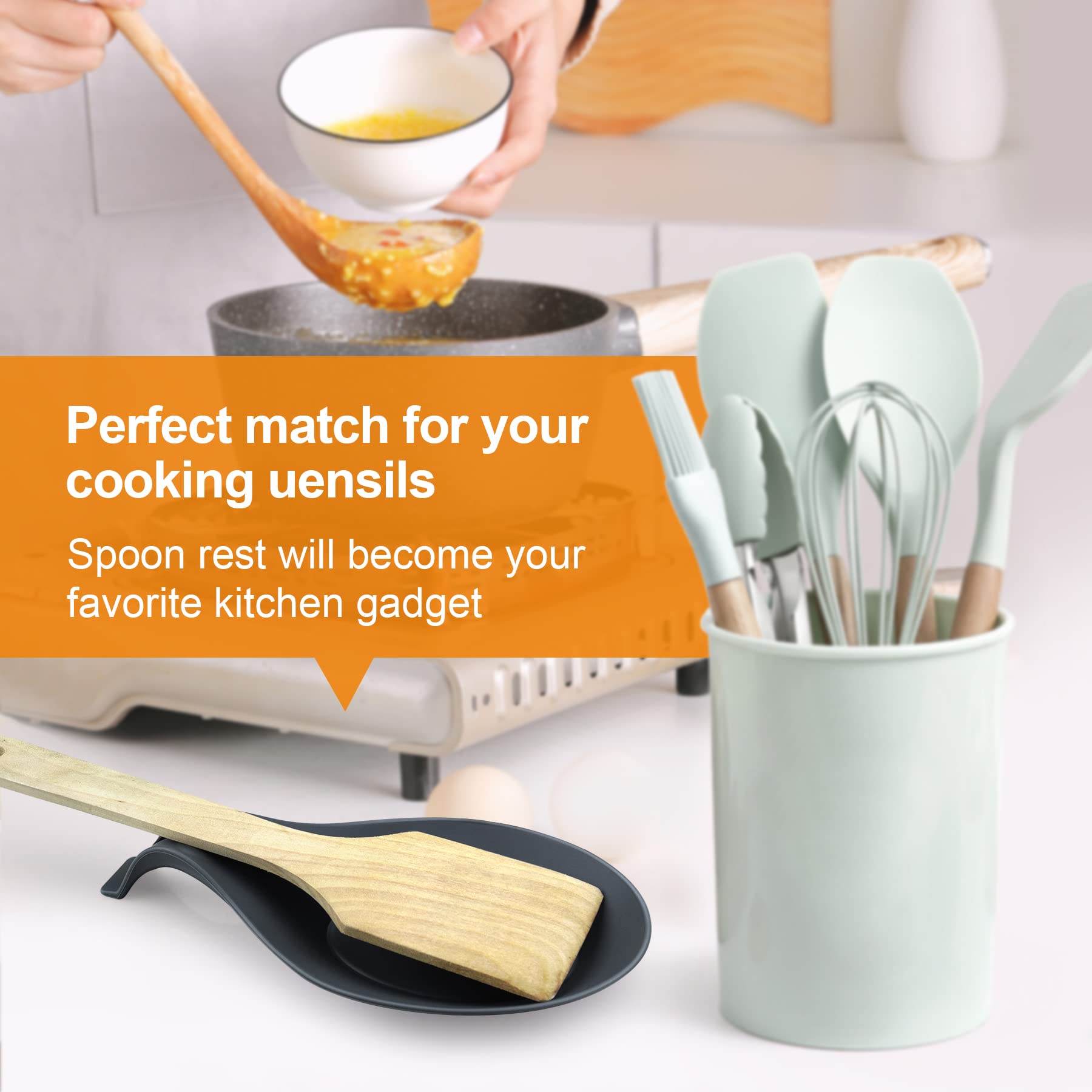3-Pack Heat Resistant Silicone Spoon Rest for Stove Top - Small Kitchen Counter Spoon Holder, Coffee Spoon Rest - Perfect Cooking Utensil Organizer for Kitchen, Dining & Coffee Station