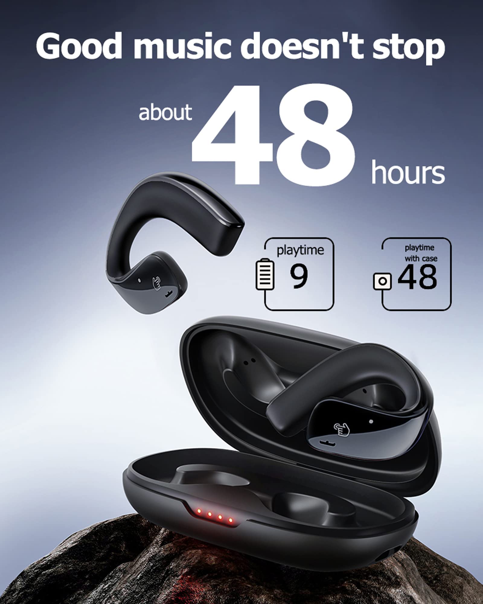 Open Ear Bluetooth Headphones Wireless - Bone Conduction Headset with Earhooks, Sweatproof for Running, Cycling & Gym Workouts - Comfortable Over-Ear Wireless Earbuds for Sports & Outdoor Activities