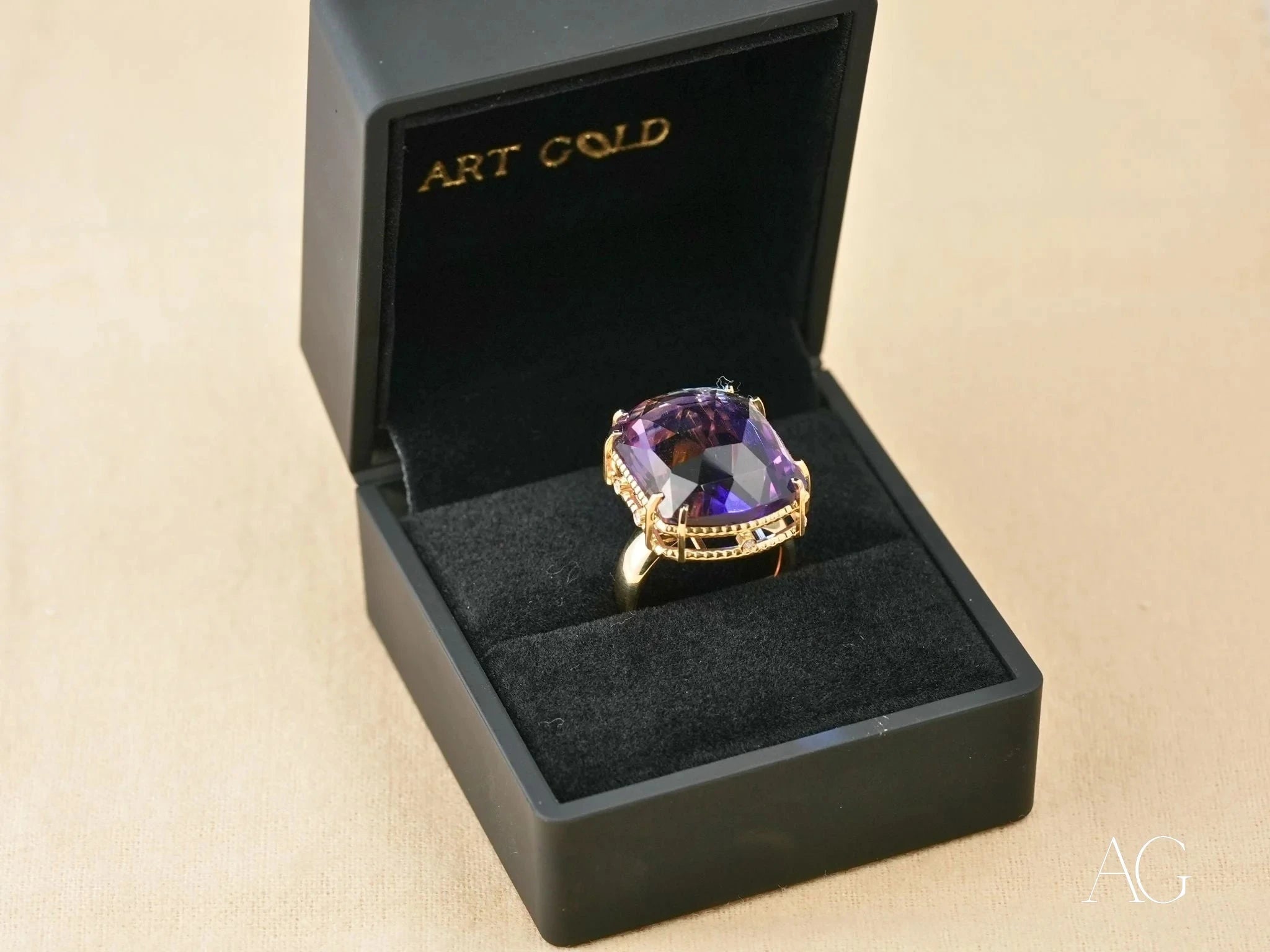 18K Yellow Gold Amethyst and Diamond Ring for Women - Purple Royale Elegant Jewelry | Perfect for Weddings, Anniversaries & Special Occasions